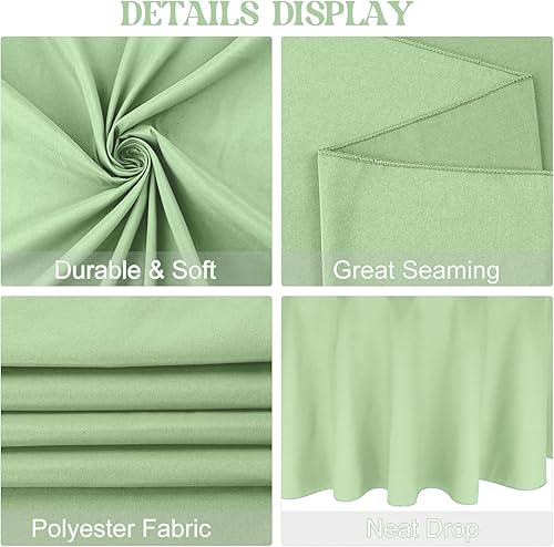 Miniatura 4 de Paquete de 4 manteles redondos de poliéster de 108 pulgadas, color verde salvia, manteles para mesas redondas, manteles de tela lavable para bodas,