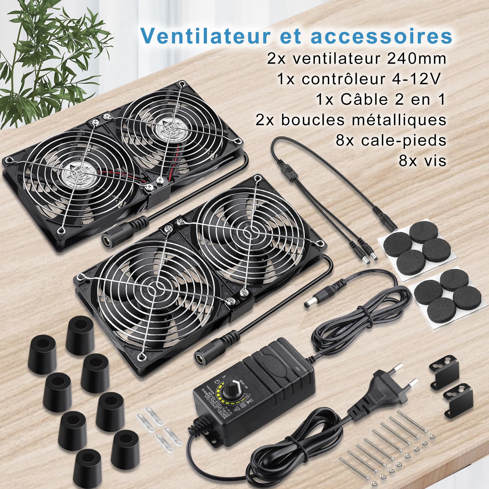 GDSTIME 4 x Lüfter, 120 mm, 220 V, Gehäuselüfter, 120 x 120, Kugellager, mit 4 V-12 V, einstellbar, Geschwindigkeitsregler mit hohem Luftdurchsatz für Serverkühlung, Konverter, Möbel