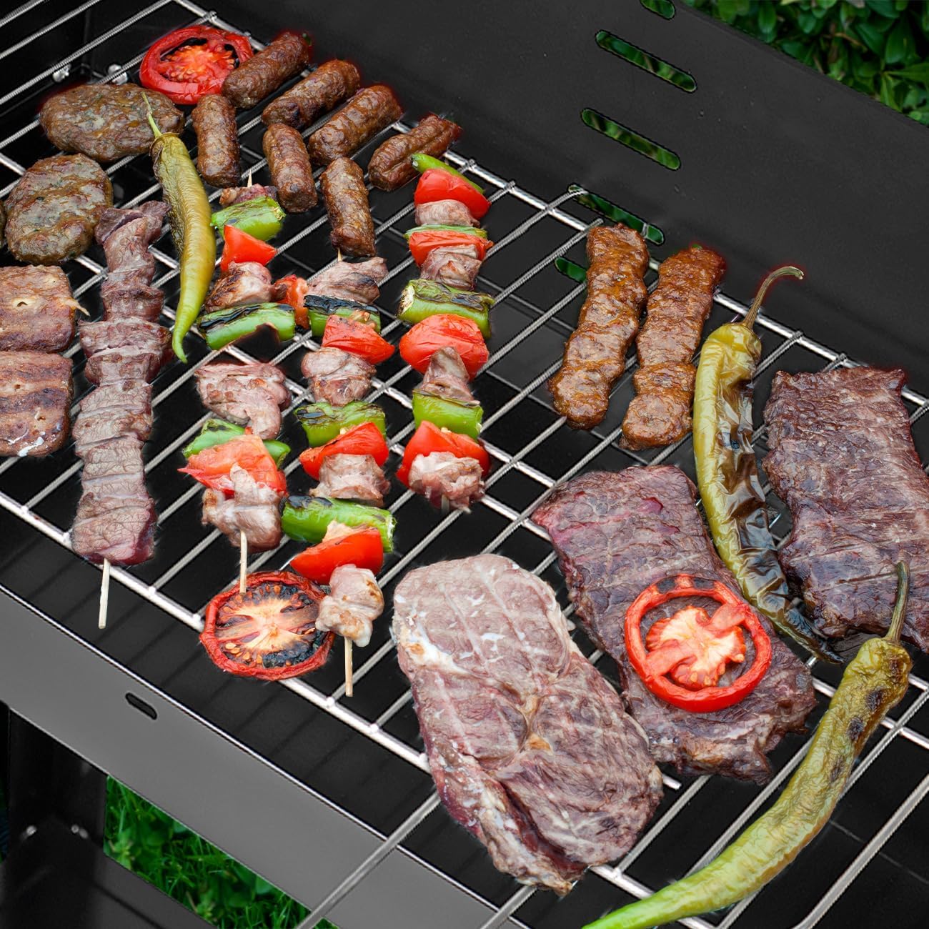 Charcoal Grills, Outdoor BBQ Grill with Side Table, Charcoal Grill with Wheels for Outdoor Grilling/Tabletop Cooking