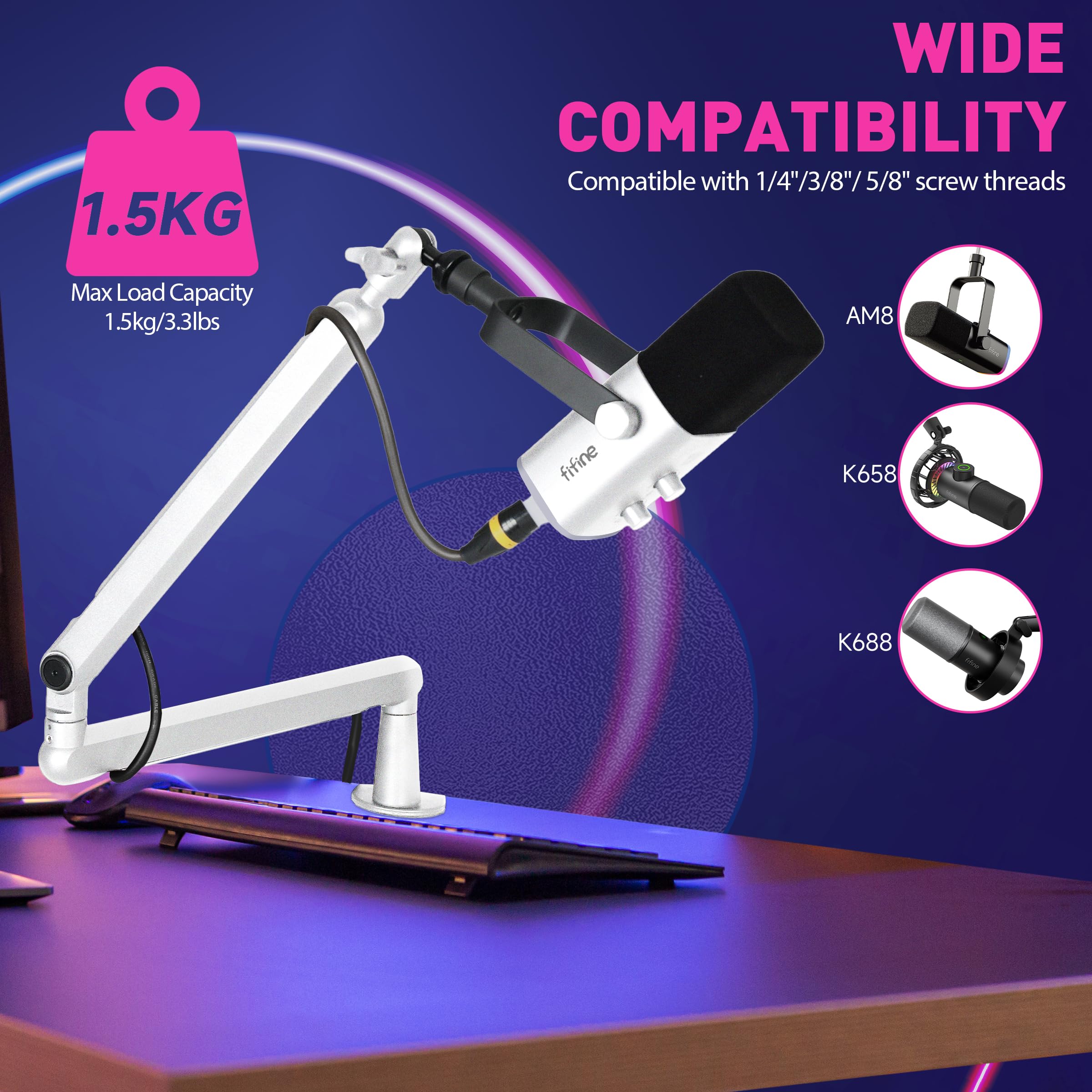 Braccio Per Microfono FIFINE Con Supporto - Regolabile, Gestione Cavi, Compatibile Con Microfoni K658, K688, Ecc. - Foto 2