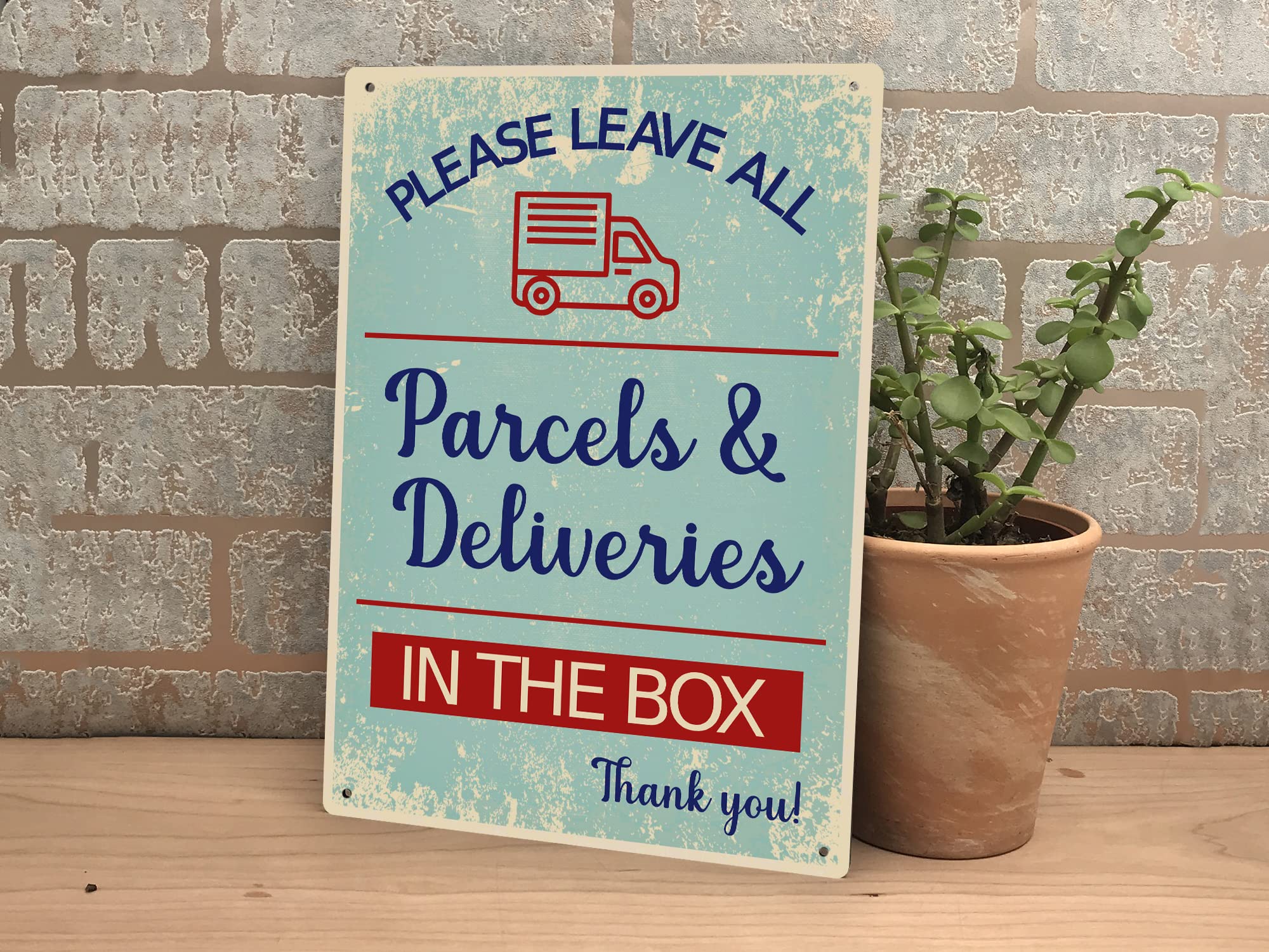Please Leave All Parcels & Deliveries In The Box, Rustic, Polite Delivery Notice with 4 Drill Holes - Image 4