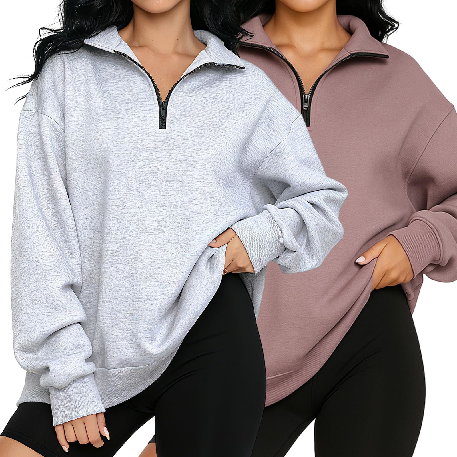chicingyou 2 Pack Quarter Zip Pullover Women Fleece Half Zip Oversized Sweatshirts Long Sleeve Shirts Fall Clothes-picture-55