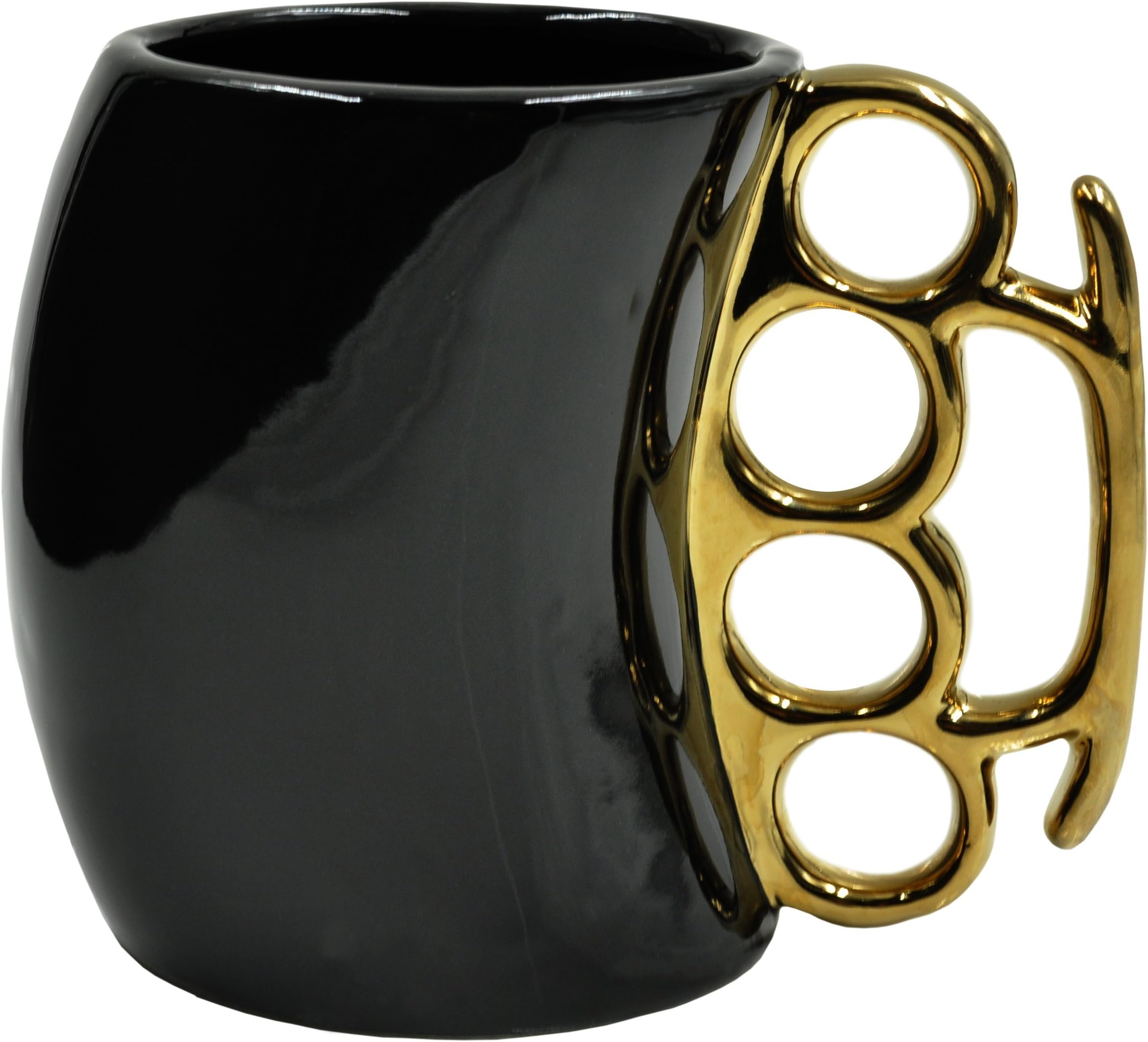 Caliber Gourmet Brass Knuckles Cup - Black and Gold Ceramic Self-Defense Novelty Coffee Mug, Unique Knuckles Mug for Collectors, Perfect Odd Coffee Mug Gift Idea for Christmas, Father's Day & More