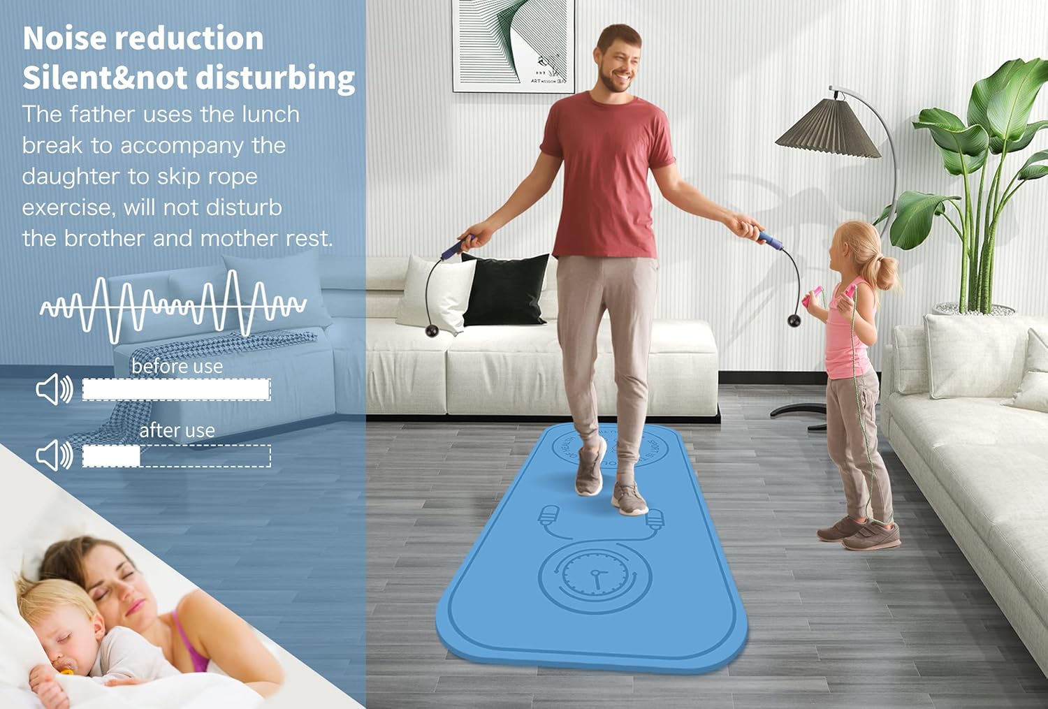 Jump Rope Mat Shockproof Exercise Skipping Mat All-Purpose Extra Thick High Density Anti-Tear Exercise Yoga Mat, Non Slip for Indoor and Outdoor
