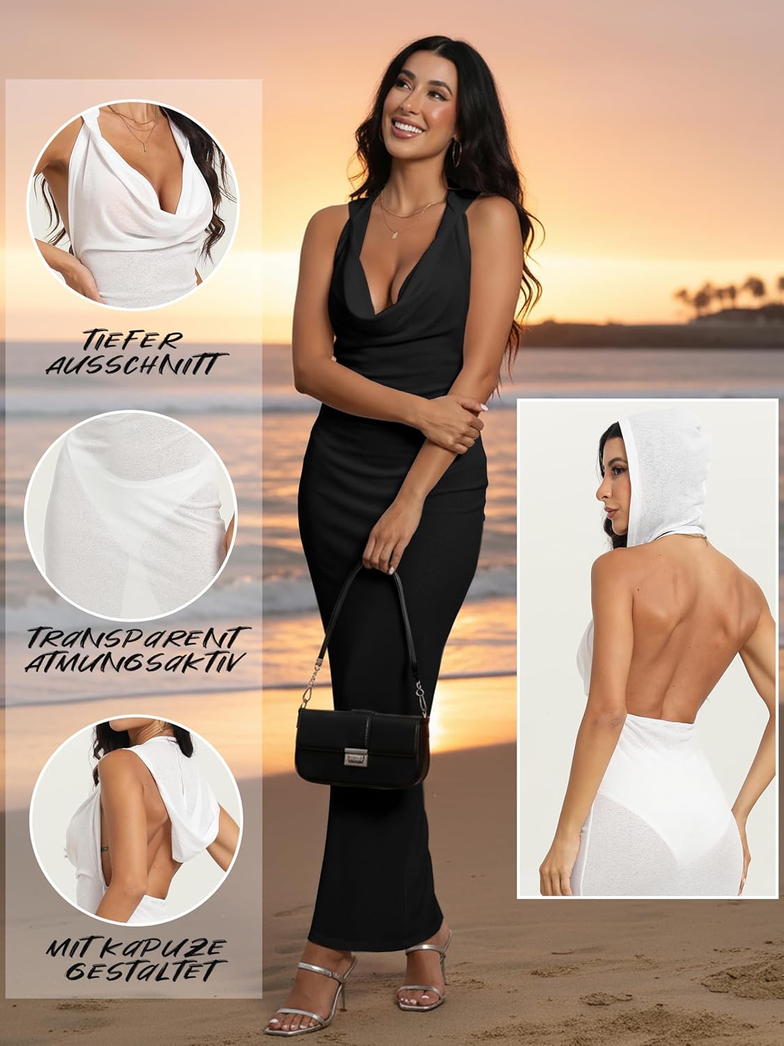 Mingnos Sexy Sheer Beach Cover Ups for Women Swimsuit See-Through Backless Hooded Rave Outfit Mesh Maxi Dress - Image 7