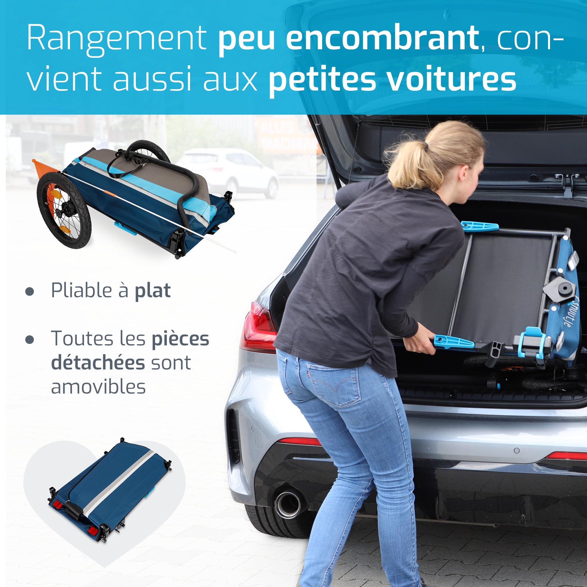 remorque vélo ou Chariot de Transport à roulettes Pliable | Compatible ebike | Fonction Jogging Possible avec Roue Avant et poignée en Option | idéal Camping, Festival, Jardin