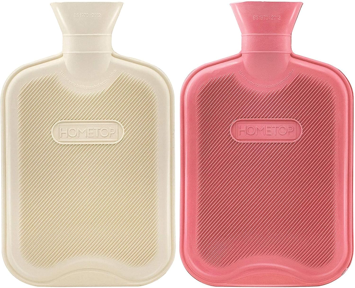 HomeTop Classic 2 Liters Rubber Hot Water Bottle, Great for Pain Relief, Hot and Cold Therapy, White and Red (2 Pack) : Health & Household