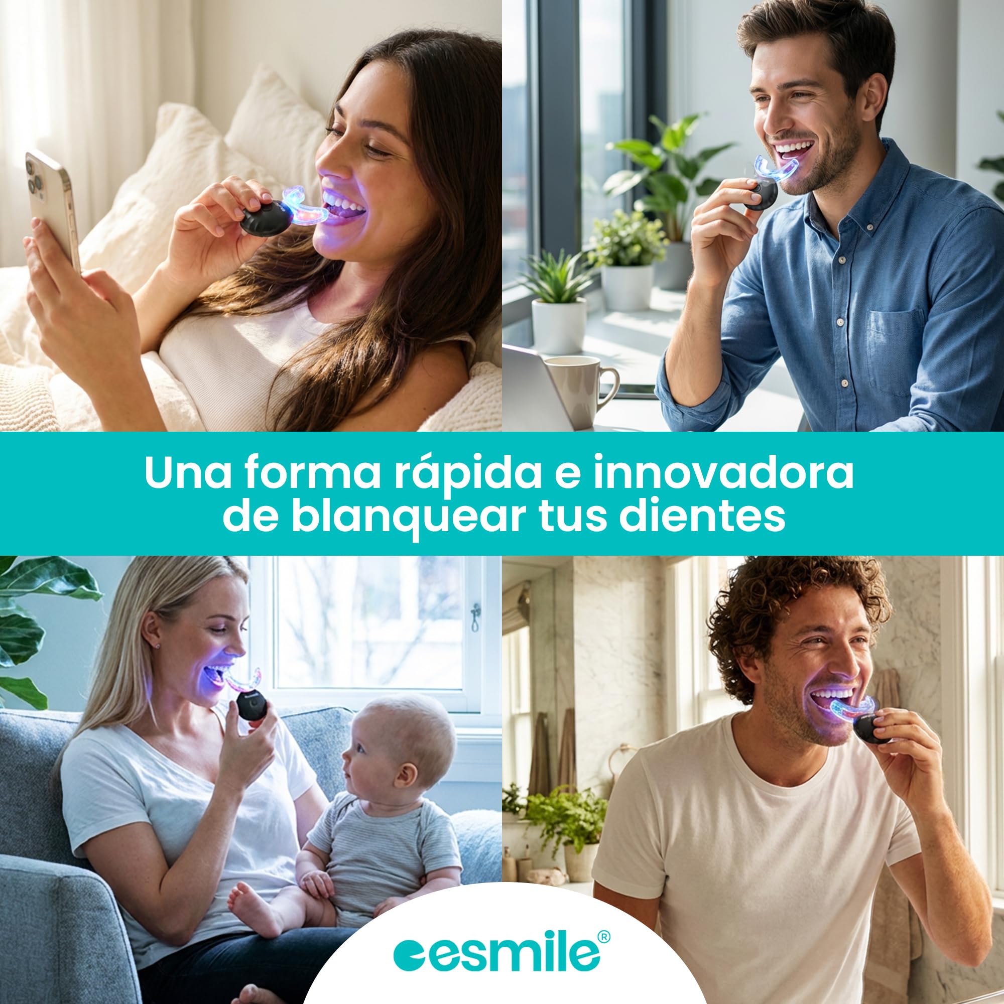 esmile Kit Blanqueador Dental LED 16X | 3 Geles PAP Sin Peróxido | Blanqueamiento Dental Profesional en Casa | Elimina Manchas | Apto Dientes Sensible