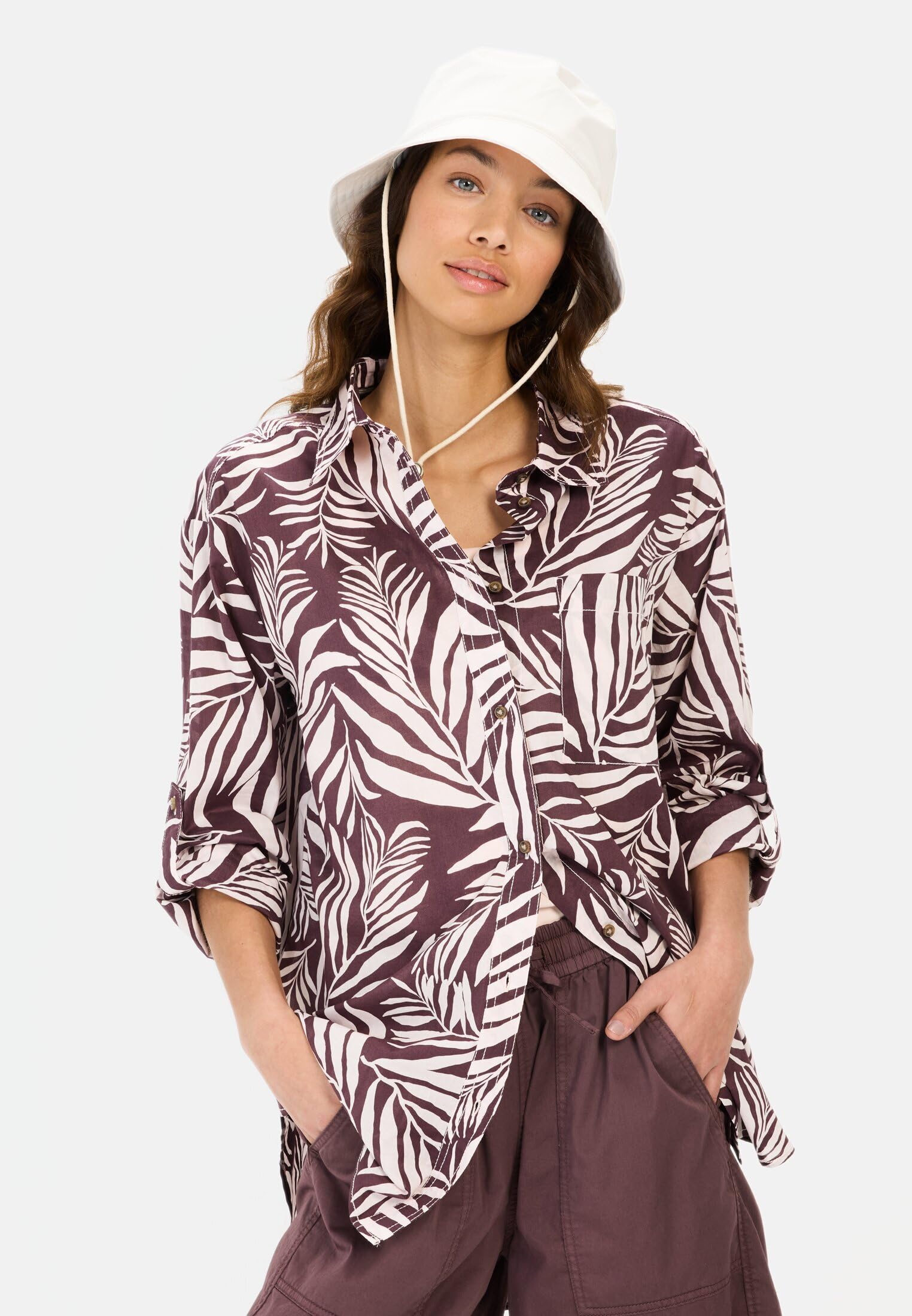 camel active Damen Hemdbluse mit Blumenprint aus Baumwolle