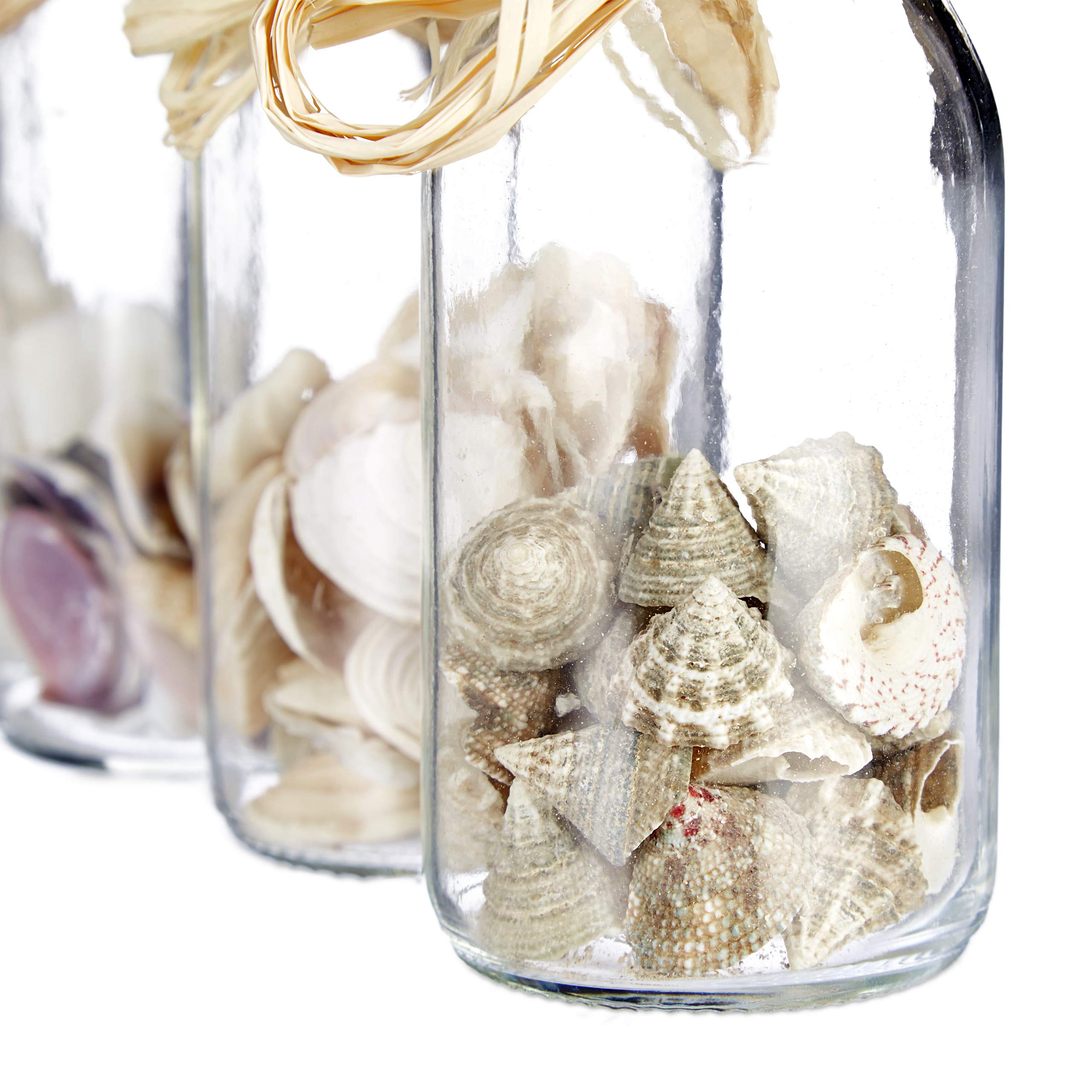 Relaxdays Bottigliette Deco con Conchiglie, Set da 5, Arredo Marino da Bagno, Mini Vasetti, Naturale