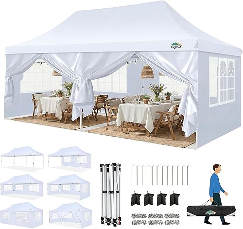 COBIZI Carpa 10x20 Pop Up con paredes laterales, carpa comercial impermeable Ez al aire libre, cenador instantáneo con protección UV 50+ para