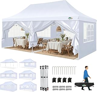 COBIZI Faltpavillon 3X6, Pavillon 3x6m Wasserdicht Stabil Winterfest, Faltbar Partyzelt mit 6 Seitenwänden & 4 Sandsack Pop up Gartenpavillon Anti-UV für Hochzeiten, Freien, Weiß