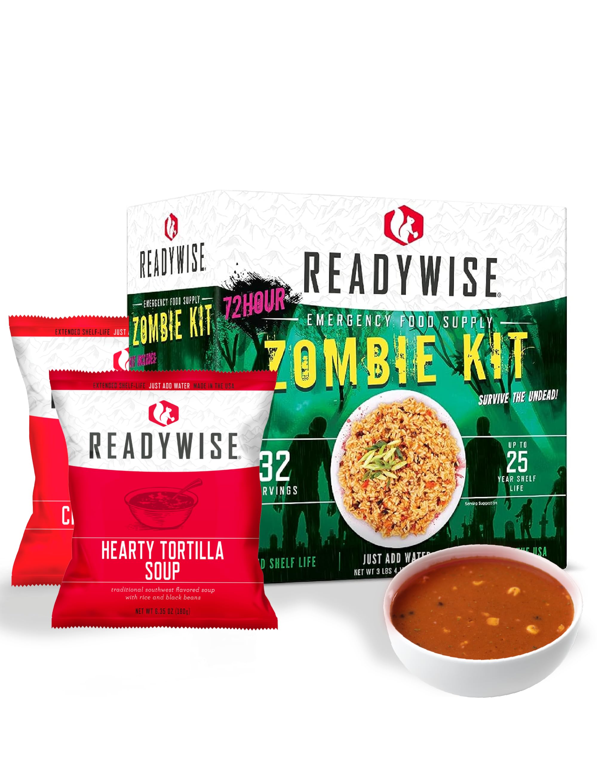 READYWISE - Zombie Kit, 72 Hour, 32 Servings, Emergency Food Supply, MRE, Freeze Dried, Camping, Backpacking, Survival Food, Emergency Kit, Zombie, Hurricane Preparedness Items, 25-Year Shelf Life