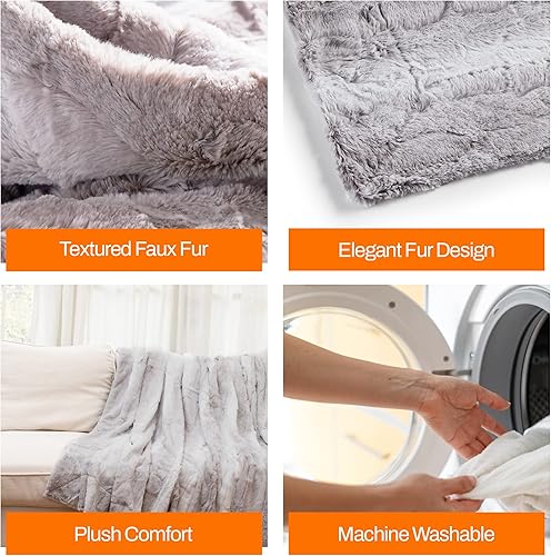 Miniatura 7 de Cheer Collection Manta de piel sintética para sofá cama dormitorio y sala de estar patrón de diseño de hojas suave y acogedor decoración elegante