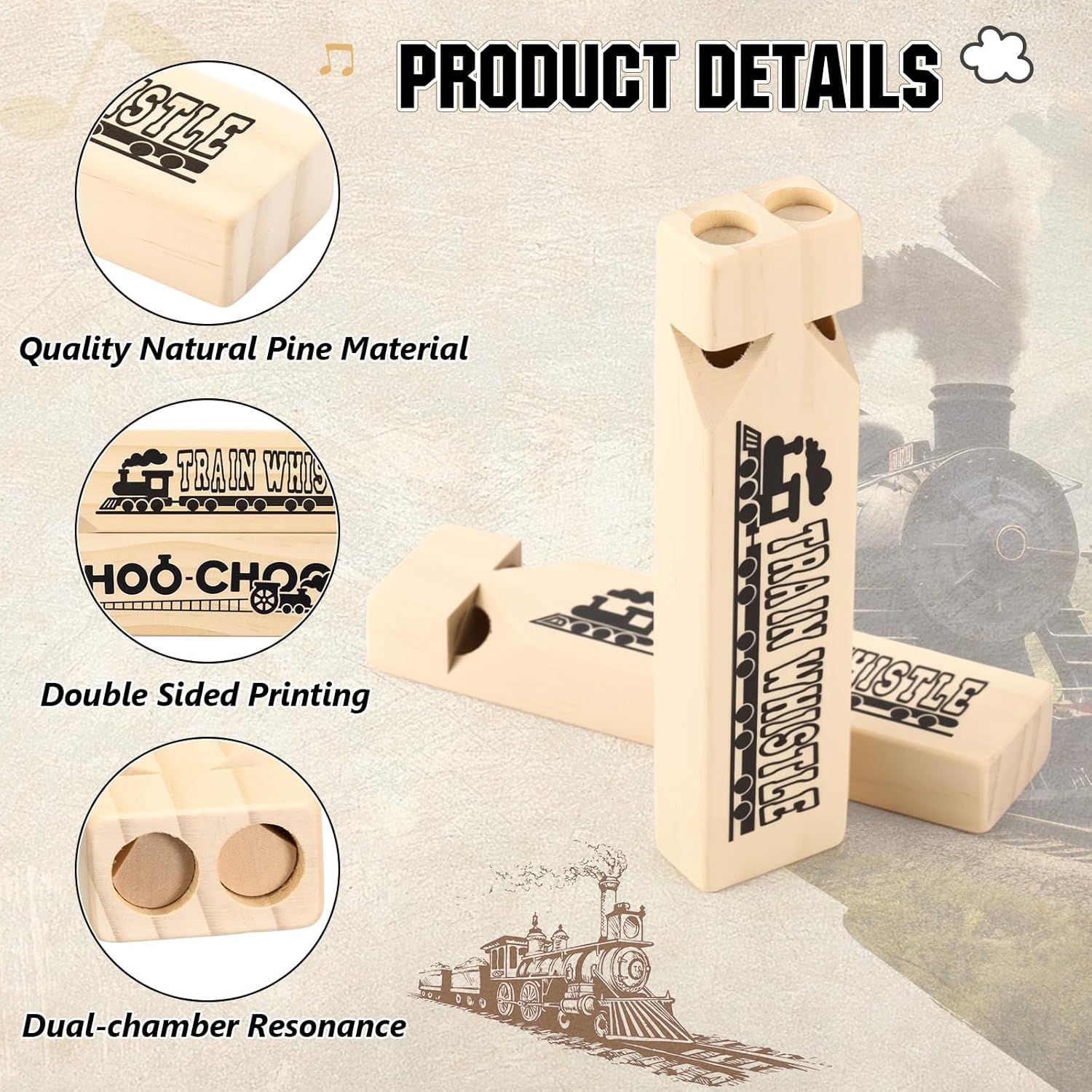 8 Set Wooden Train Whistle Train Conductor Costume Choochoo Hat Dress up Kit Wood Choochoo Whistles Birthday Decorations Favors Noisemakers Goodie Bag Filler