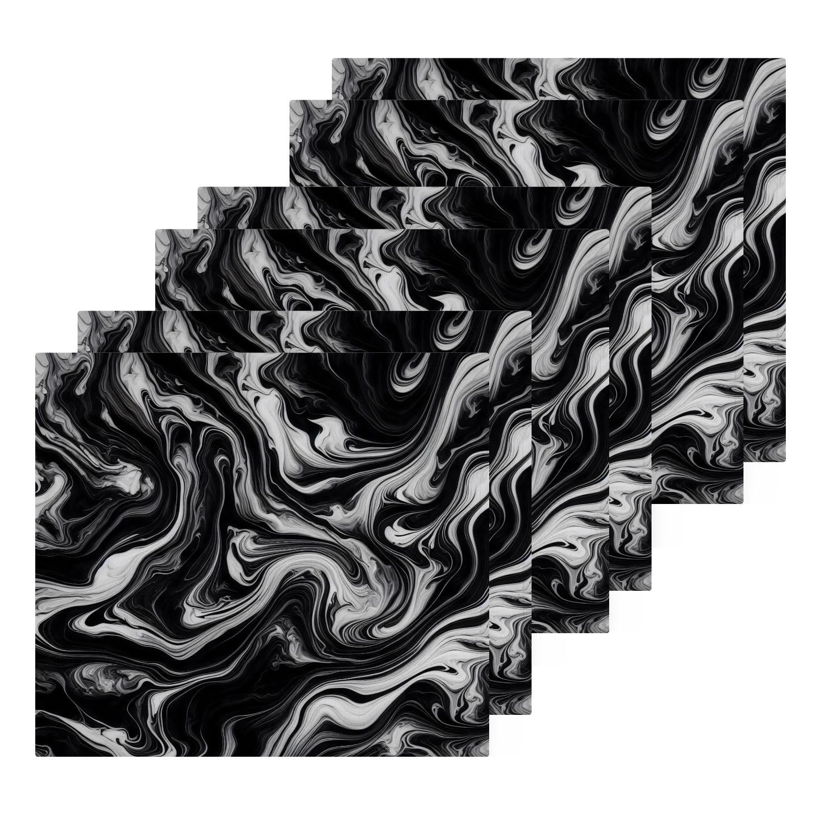 YANENDIE Black White Marble Texture Washcloths Towels, Highly Absorbent and Soft Cotton Face Cloths, 6 Pack Quick Dry Wash Cloths - 12 X 12 Inches