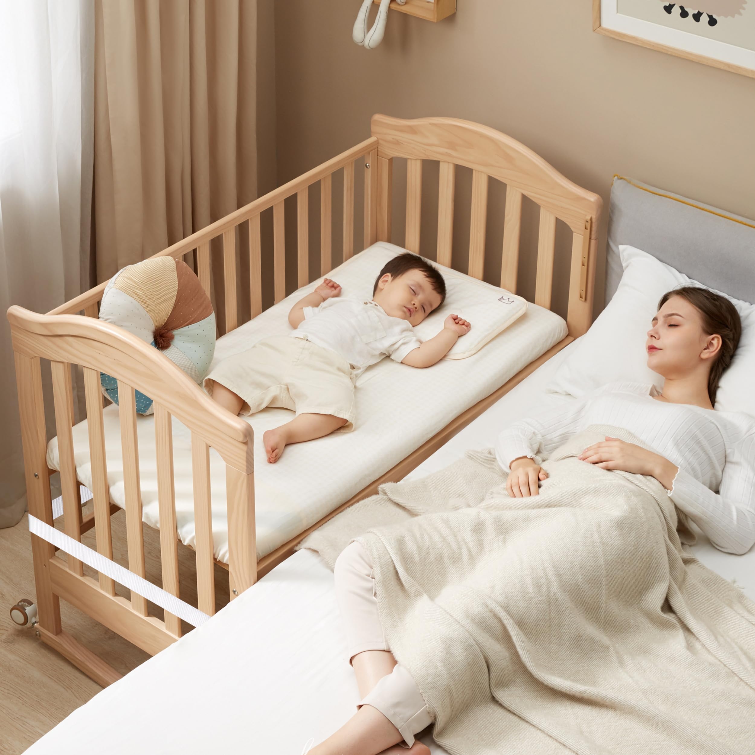 Sangle de Lit Bébé Réglable 8M Blanc pour Fixation Lit Adulte Boxspring