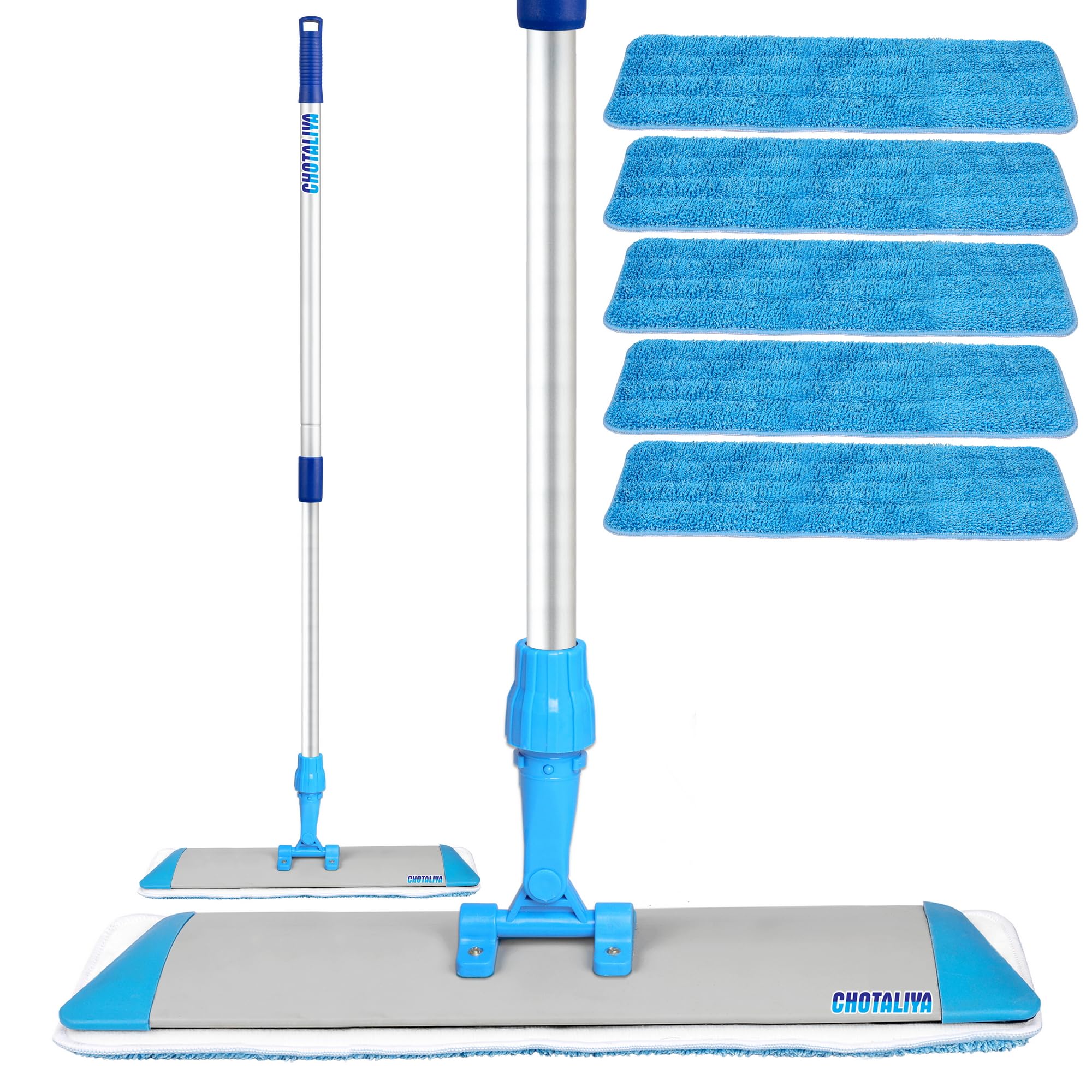 Flat Mop High Absorbent Microfiber Wet and Dry with 4.8 Feet Long Aluminium Handle 18 inch (with 5 REFFILE)