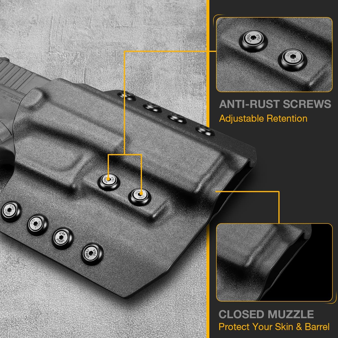OWB Kydex Holster Fits: Glock 17 22 31丨Glock 19 19X 23 32 44 45丨M&P 9 40 45, SD9VE SD40VE丨CZ P-07丨P320 Compact, M18,XCarry, XCompact. OWB Holster for Concealed Carry, Adjustable Retention-Right Hand