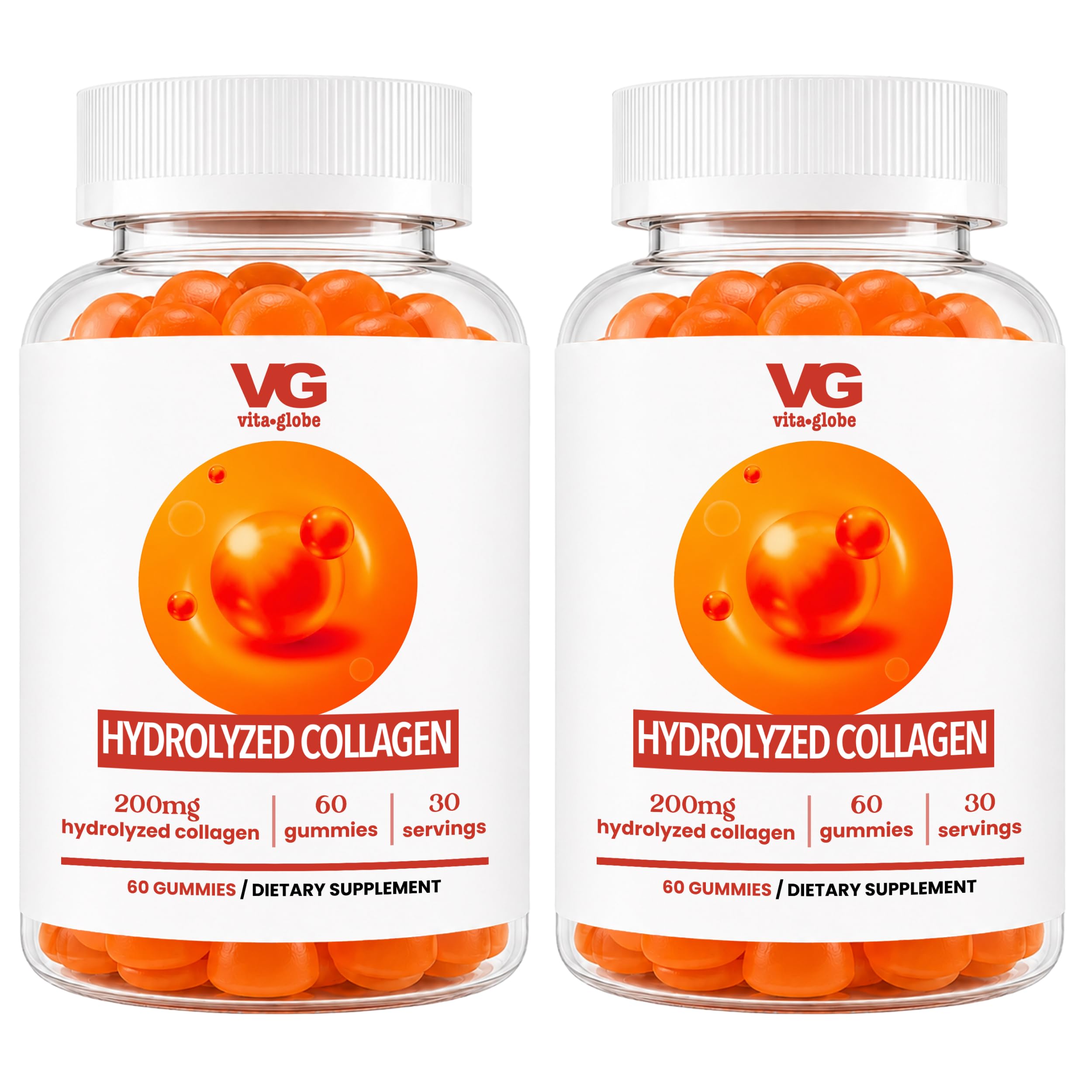 VITA GLOBE Gomas de colágeno hidrolisado com tipos I, II, III, V e X, 200 mg, 120 gomas
