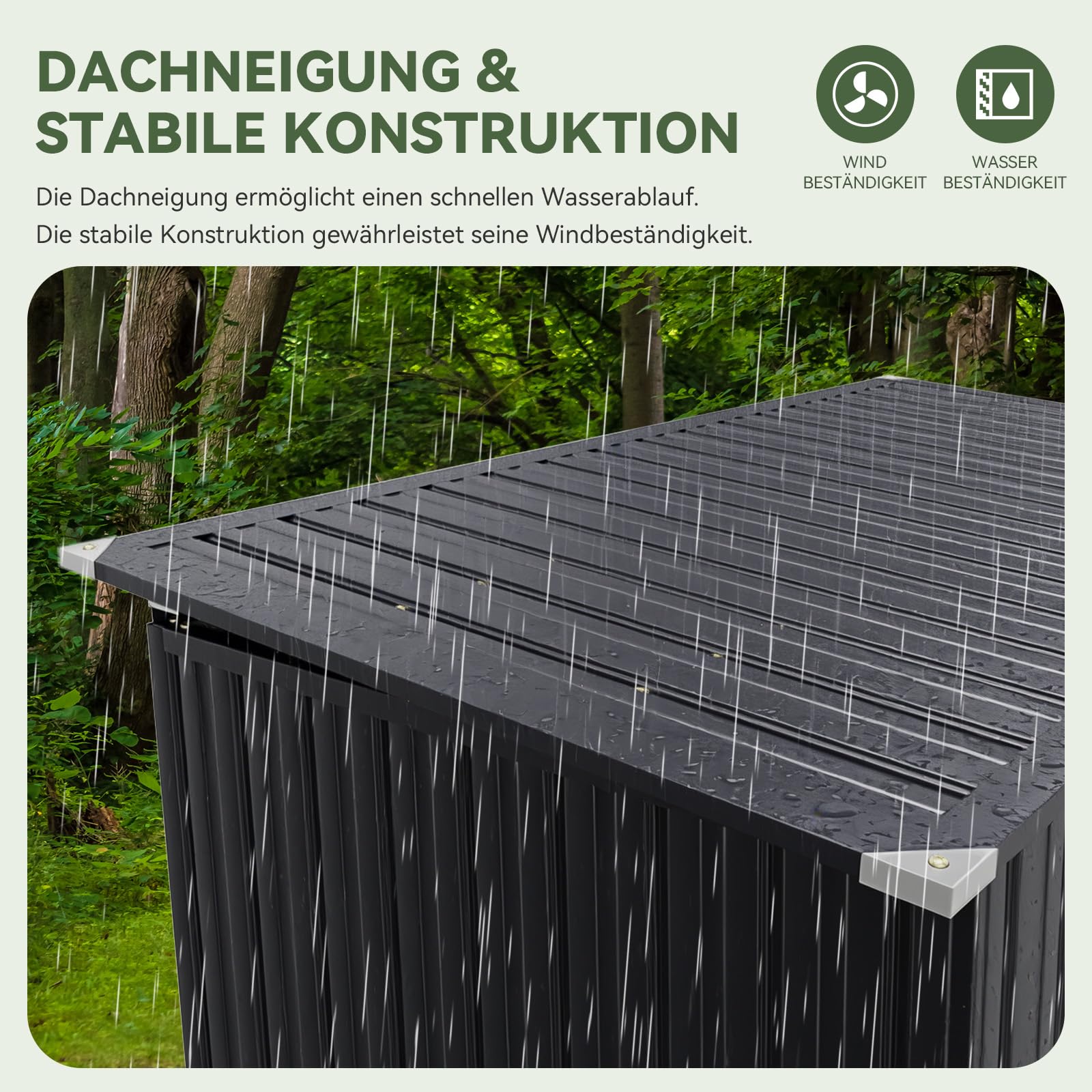 Aoxun 150x117x80 Metall Gerätehaus, Mülltonnenbox für 2 Tonnen, Wetterfester Gartenschrank mit Kettenzug-Deckel & Gasdruckfeder, zu öffnende Front- & Top-Türen, Schwarz
