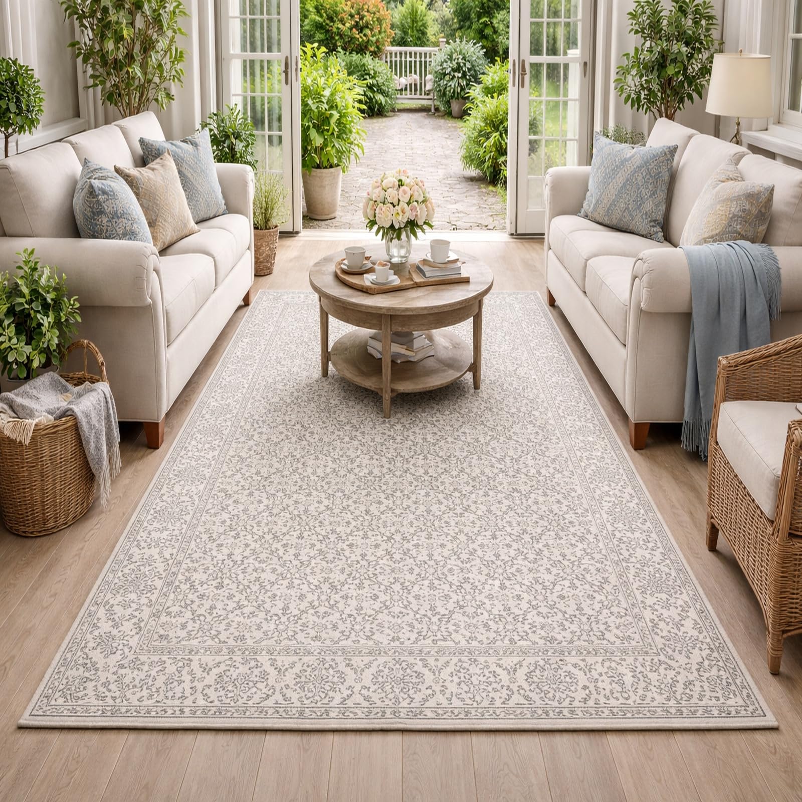 Grand tapis de salon beige vintage 200x300 cm pour salle à manger