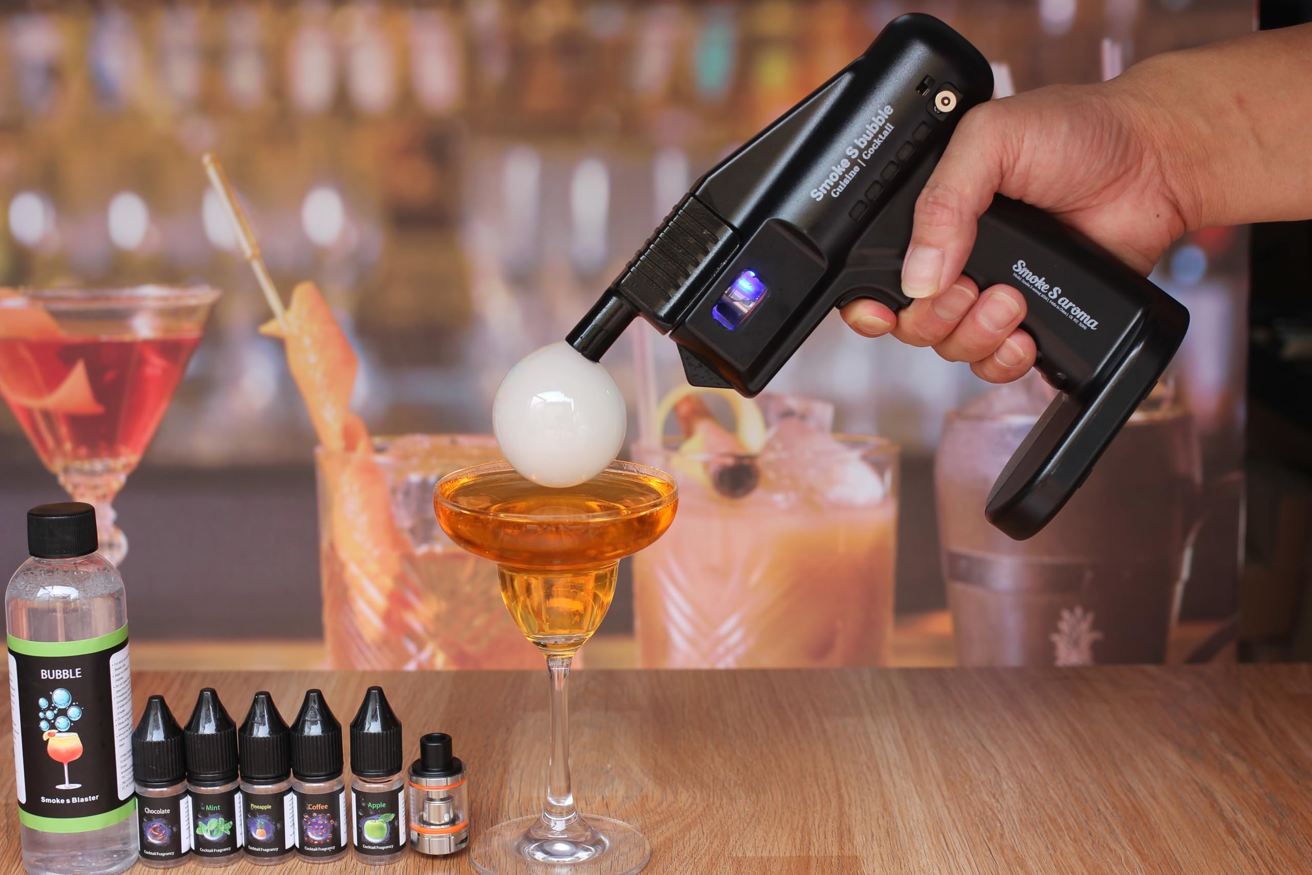Pistola de burbujas para cócteles Real Smoke Bubble Gun | Vapor Blaster | Smoke Gun | Contains – Líquidos y burbujas – Alimentos y bebidas, Bar/Restaurante/Family Dinner, Bourbon