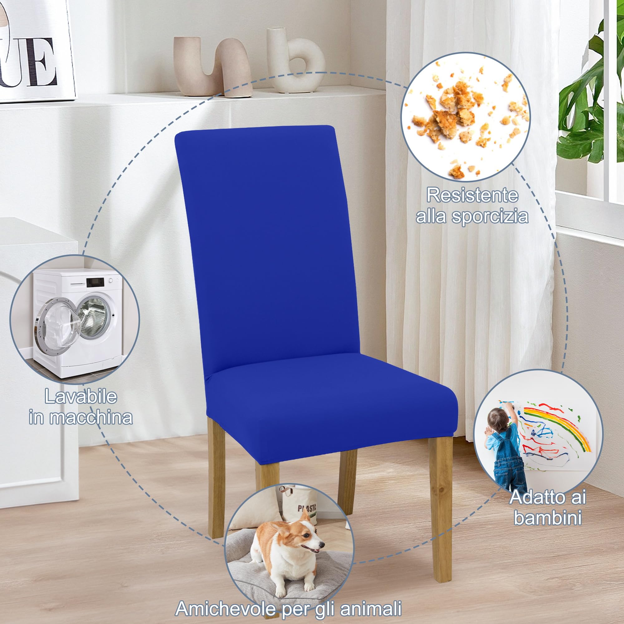 Set di 4 coprisedia elasticizzati universali per sedie da pranzo
