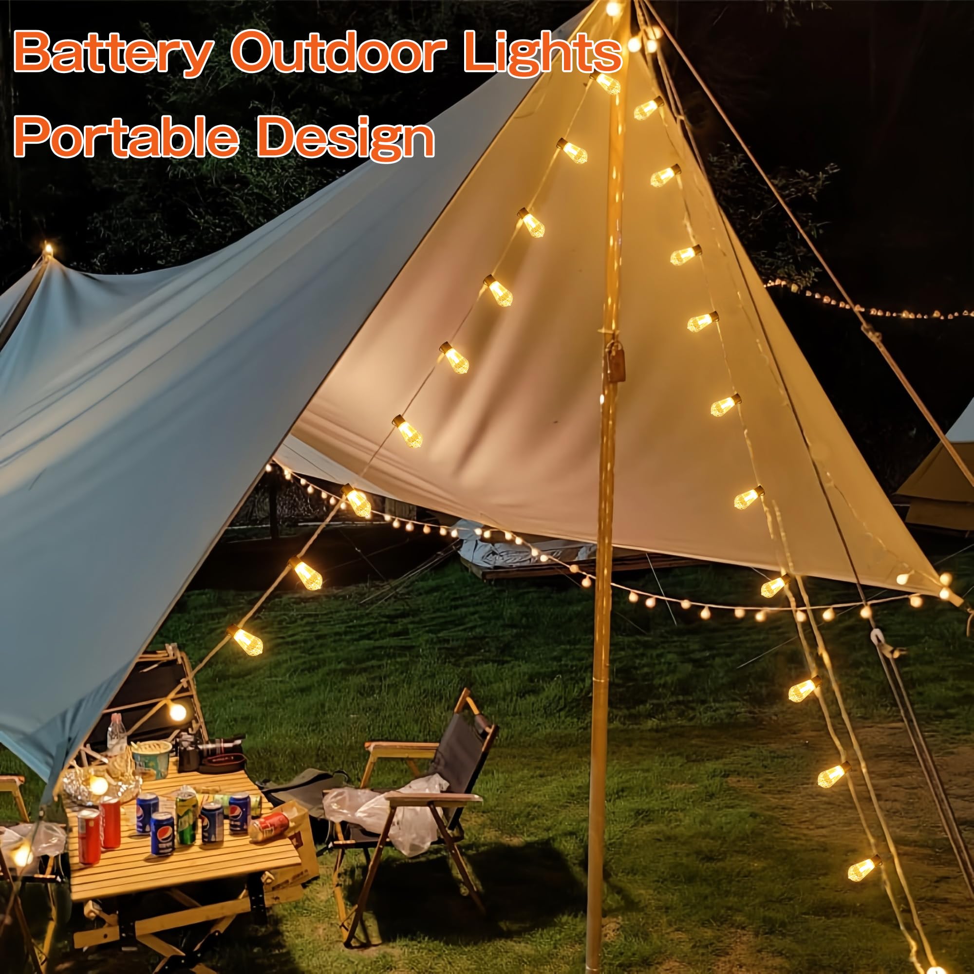 Guirlande lumineuse de jardin d'extérieur rechargeable à piles 5000 mAh étanche 9 m avec télécommande, portable pour terrasse, tonnelle, café