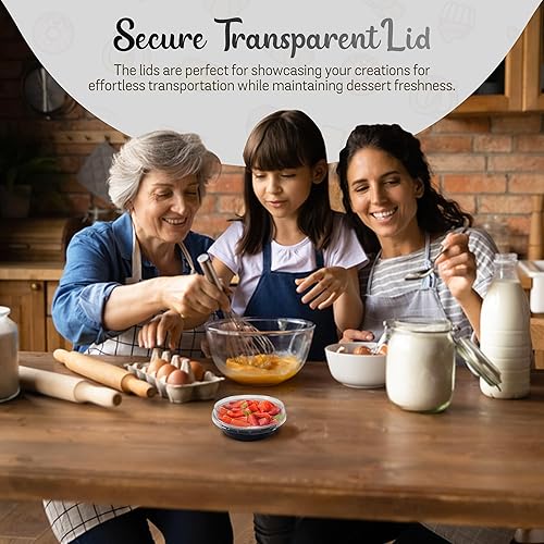 Miniatura 4 de KitchenDance - Juego de moldes desechables para postres con tapas, moldes redondos de 4 pulgadas para hornear pasteles para hotel y restaurante,