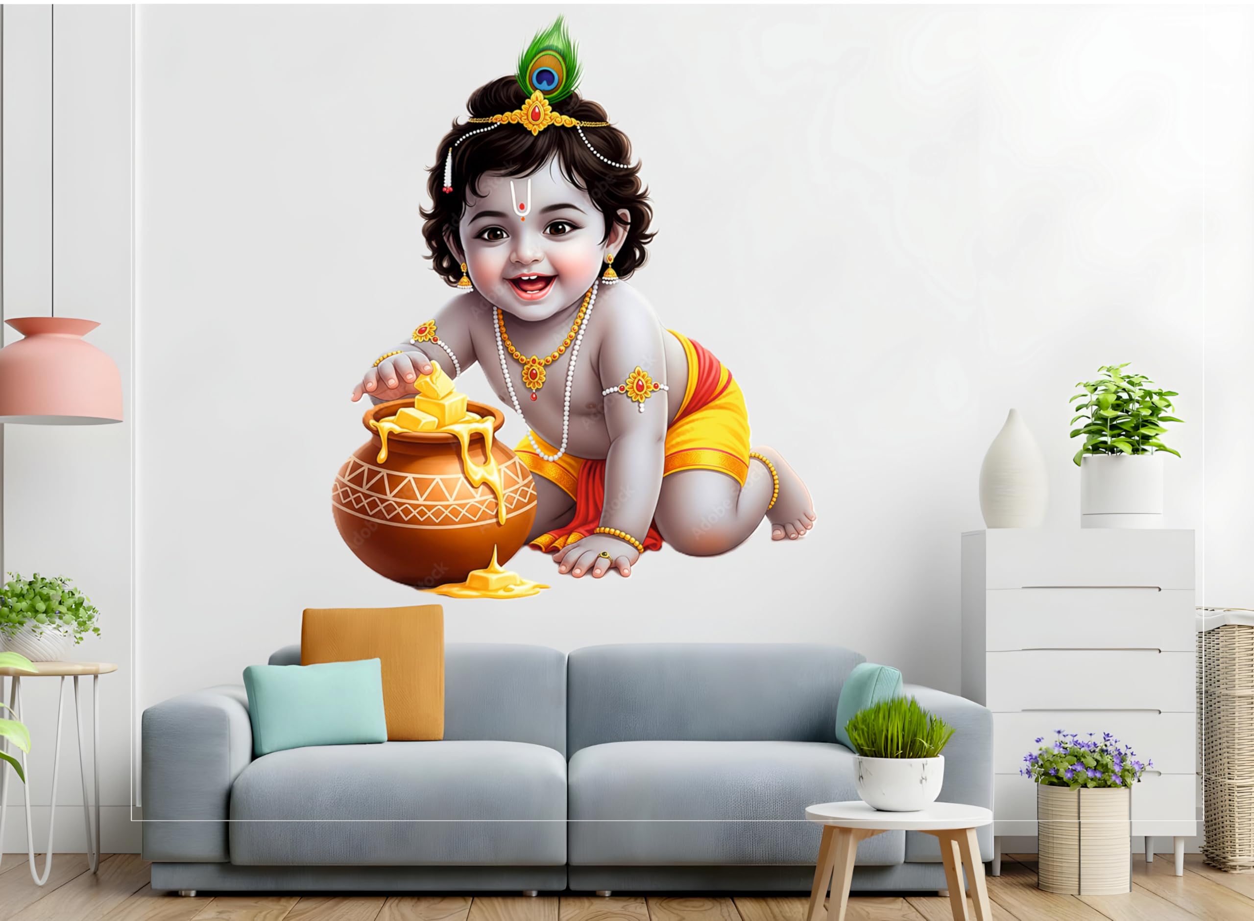 Krishna Wall Sticker | Lord Krishna Vinyl Wall Decal for Home Temple, Living Room, Bedroom & Pooja Room | Hindu God Krishna Wall Decor (BP13, 30CM X 30CM)-image-35