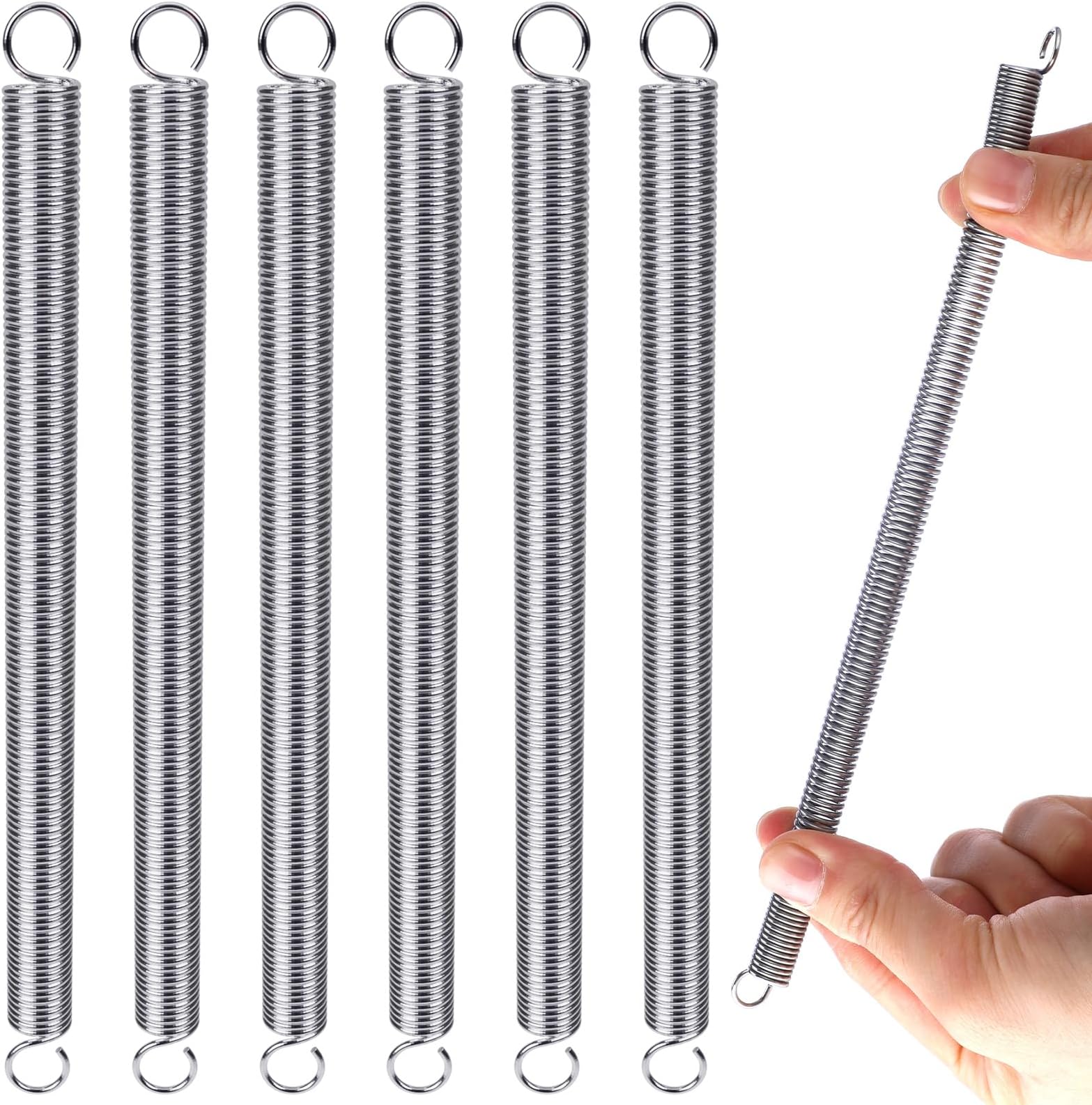 Gisafai 6 Pcs 3/8" x 6-1/2", 0.047" Extension Spring Steel Dual Hook Construction Tension Springs with Hook Ends for Machinery Repair Industrial Screen Door Spring