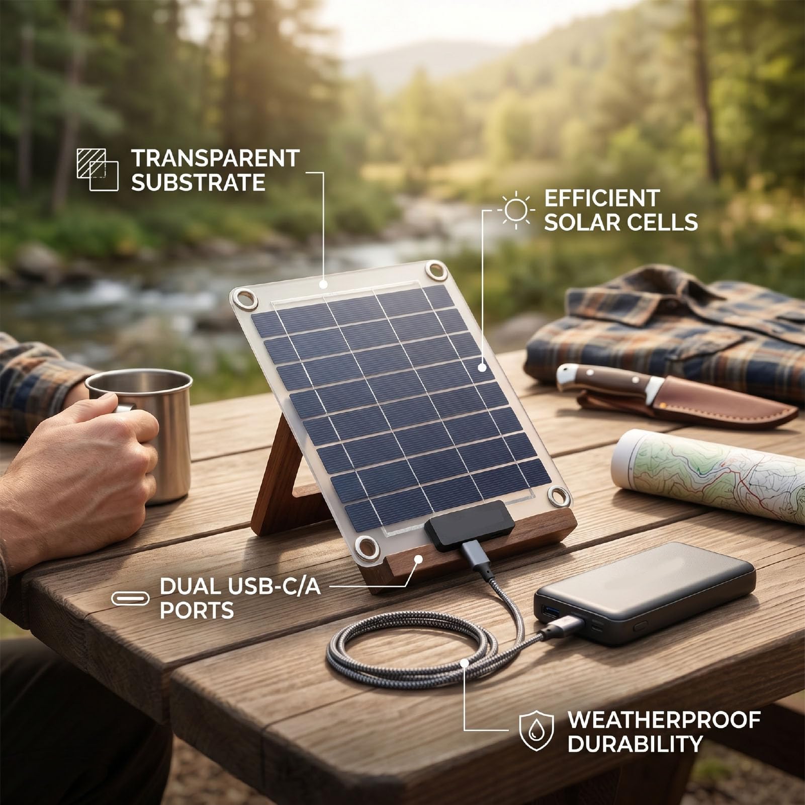 Pannello Solare Portatile da 30 W, Caricabatterie da Pannello Solare | Pannello Solare Bifacciale in Silicio Monocristallino da 30 W a Ricarica Rapida con 2 Porte di Tipo C per Campeggio, Viaggi
