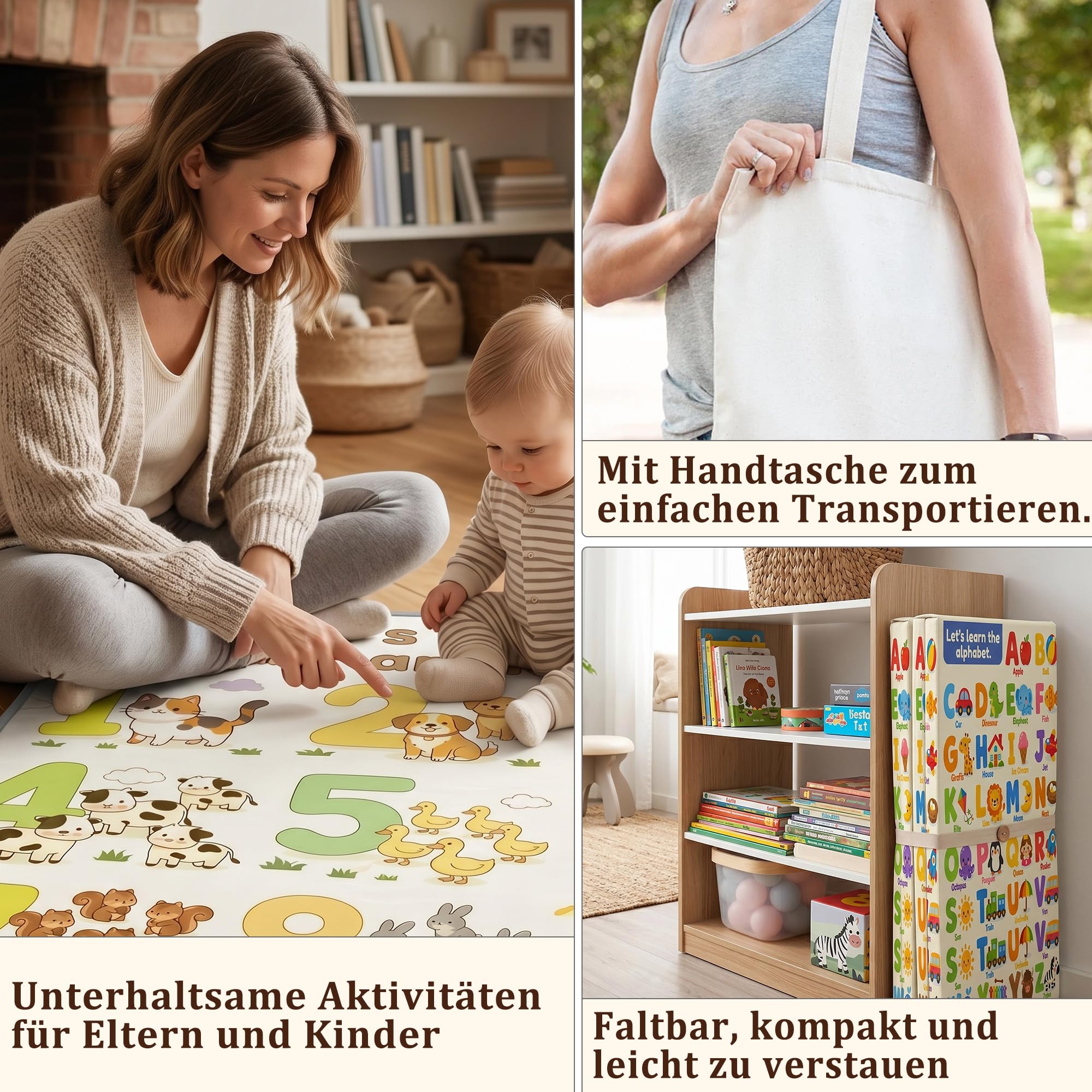 Koonmi Baby Spielmatte 120 cm, Krabbelmatte mit Zahlenmuster | Wasserdicht, für innen und außen, leicht zu reinigen, weich und robust für Babys und Kleinkinder
