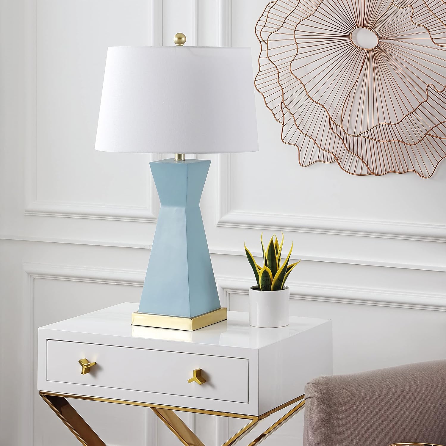 SAFAVIEH Lighting Collection Onder Robins Egg Blue/Gold 27-inch Table Lamp Set of 2