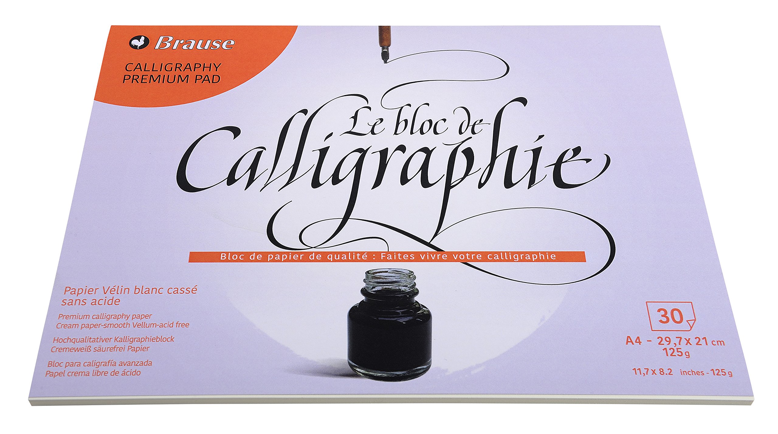Brause 96437B - One glued calligraphy block - 30 off-white vellum sheets - size 21cm x 29.7cm - 125g - Manufactured in Germany - Creative Art Accessory