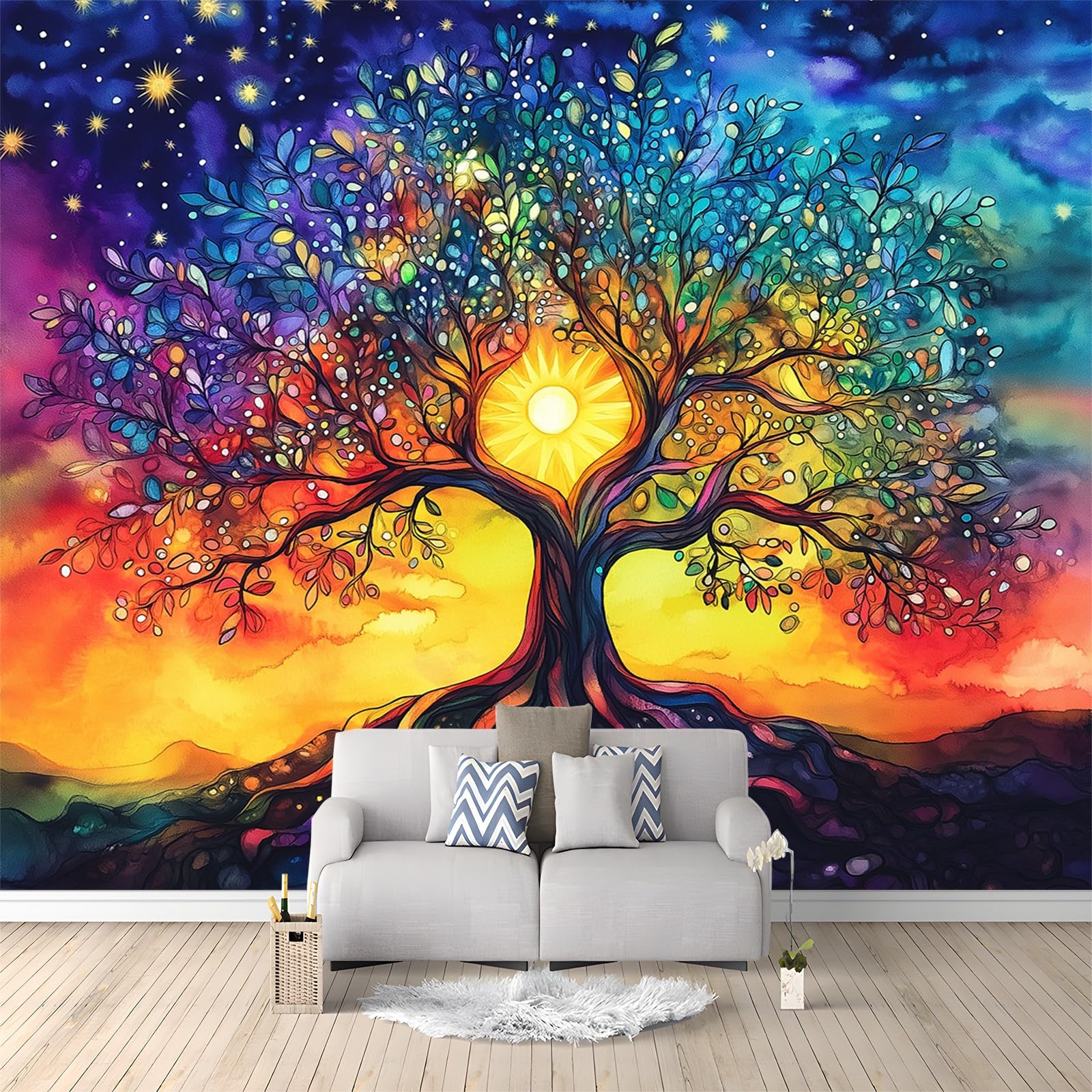 Papier peint intissé arbre de vie 3D pour transformer un mur blanc terne