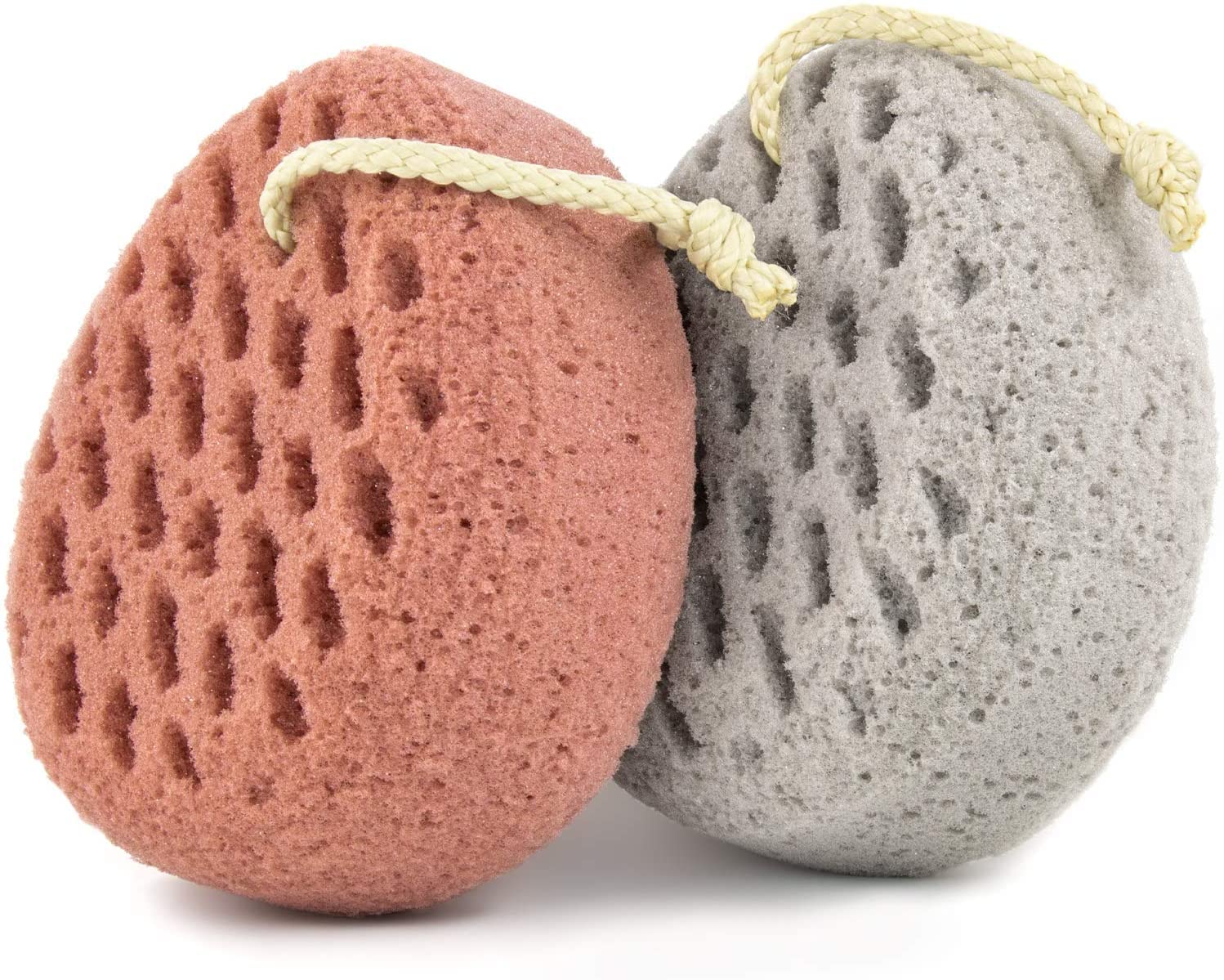 SOFTSWISS 2 Pc Bath Sponge for Women, Men, Teenager, Body Wash Sponges, Loofah Body Scrubber, Shower Sponge, Large Size Shower Pouf Cleaning Loofahs, Skin Exfoliating (Pack of 2, Brown Grey)