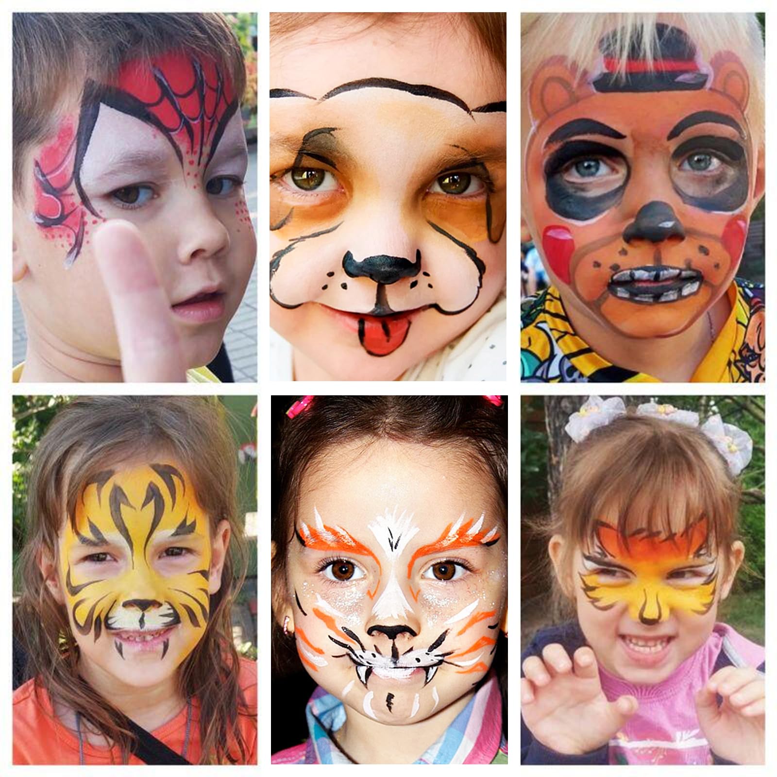 Palette Maquillage Enfant 42 Couleurs, Peinture Corporelle Visage avec 10 Pinceaux, 8 Pochoirs, 4 Éponges, Autocollants & Strass, Idéal Carnaval, Anniversaire, Halloween