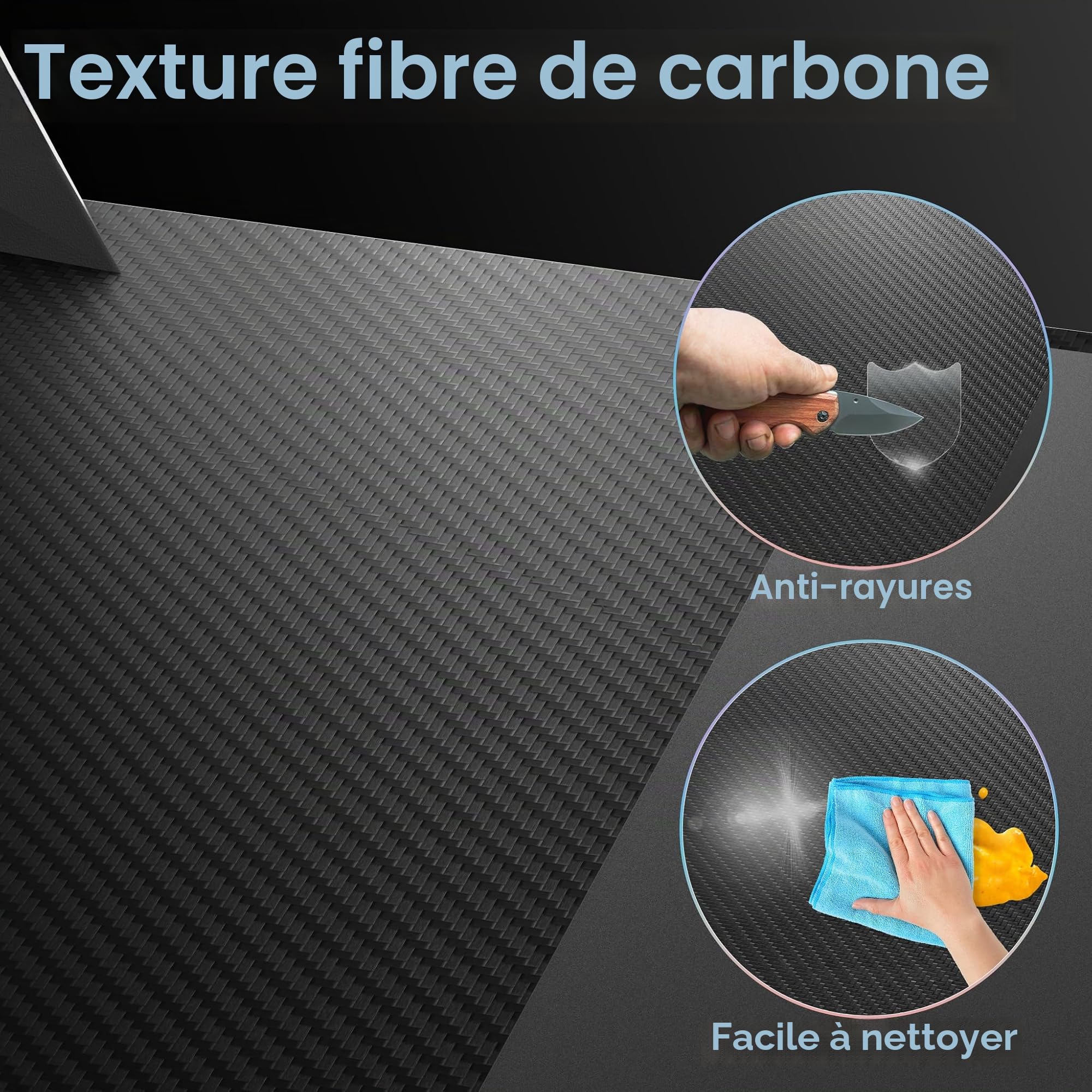 UISEBRT Bureau de gaming 140 x 60 cm, surface en fibre de carbone, en forme de A, avec lumière LED RVB, bureau d'angle ergonomique avec crochet pour casque et porte-gobelet