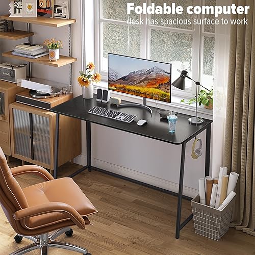 Miniatura 27 de WOHOMO Escritorio plegable de mármol sintético blanco, escritorio pequeño de 31.5 pulgadas para espacios pequeños con patas doradas, escritorio