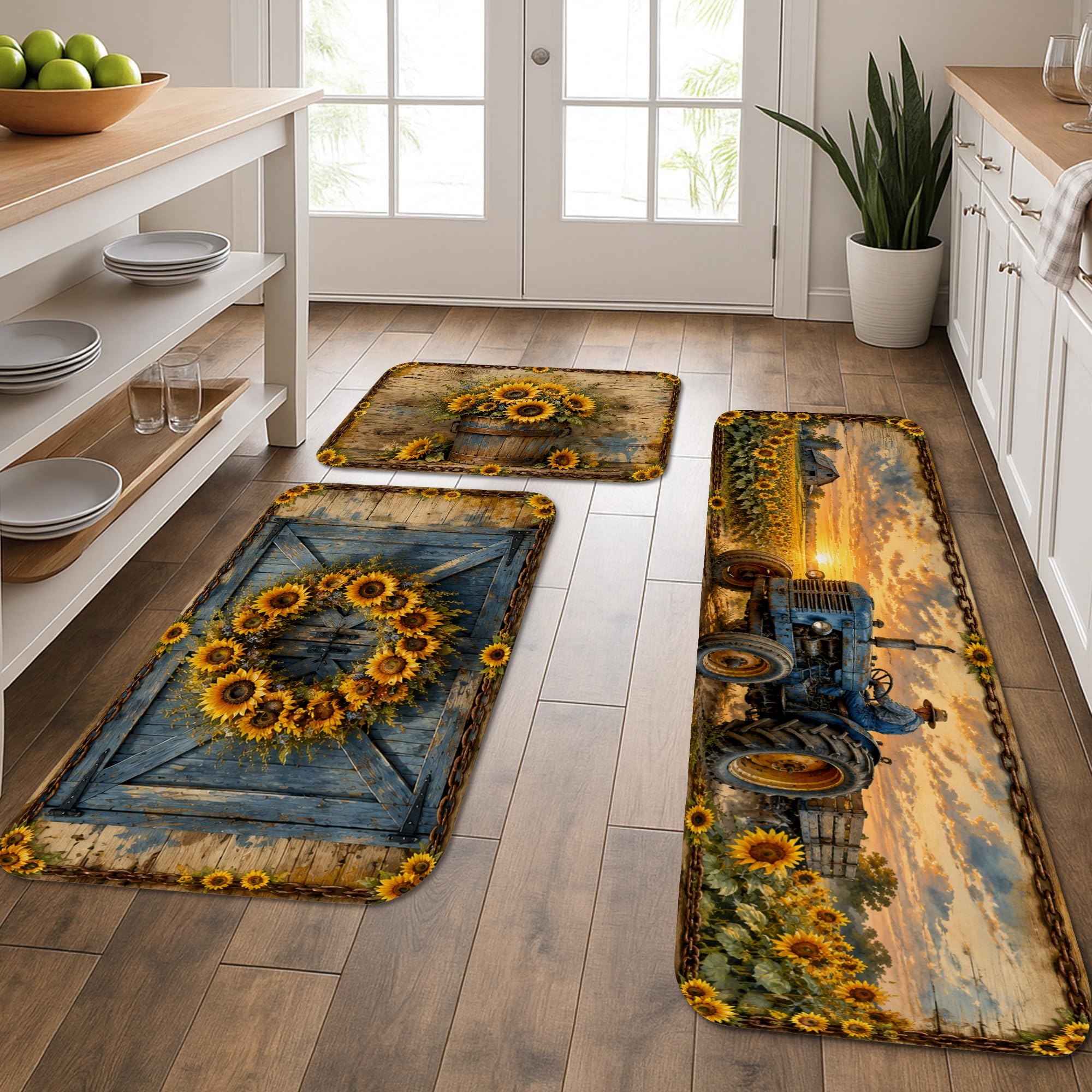 Tapis de cuisine tournesol : le lot de 3 pour une ambiance ferme rustique