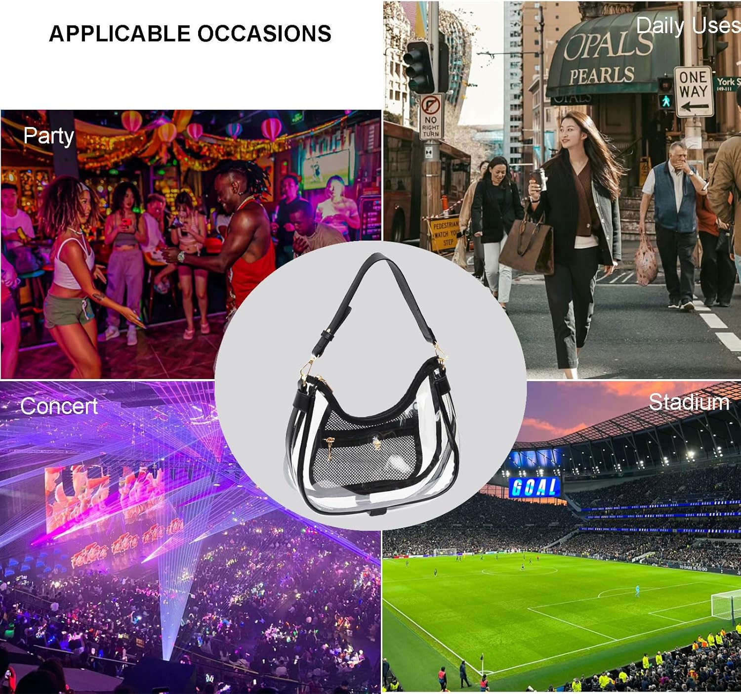 Clear Shoulder Bag for Women – Stadium-Approved Cute Hobo Tote, Crossbody Handbag & Mini Clutch Purse - Image 6