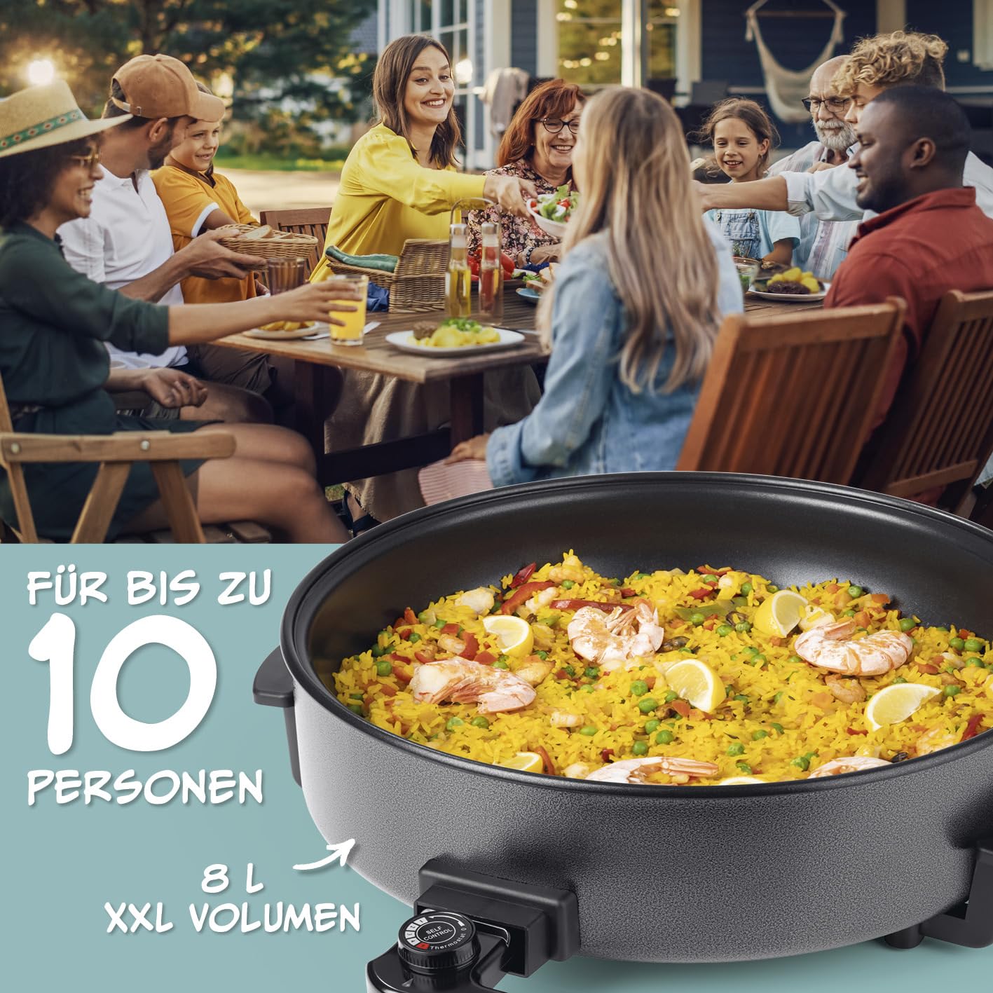 GOURMETmaxx elektrische Pizza-Pfanne mit Thermostat, Glasdeckel & Antihaftbeschichtung | Multifunktionspfanne mit ⌀ 42 cm Durchmesser & 1500 Watt | Pizza Pan - ideal für Partys