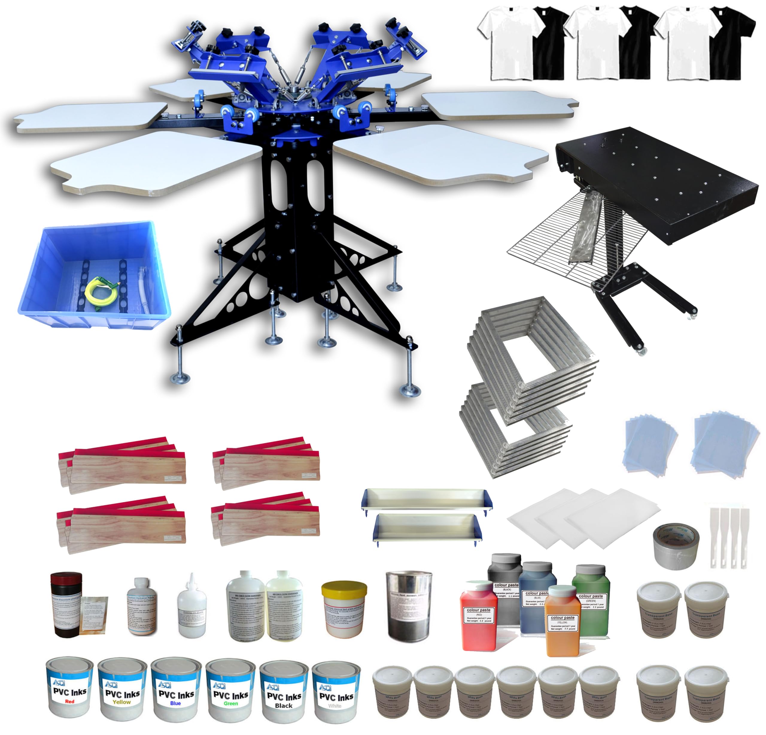 Full Screen Printing Kit 6 Color 6 Station Screen Printing Machine Starter Kit