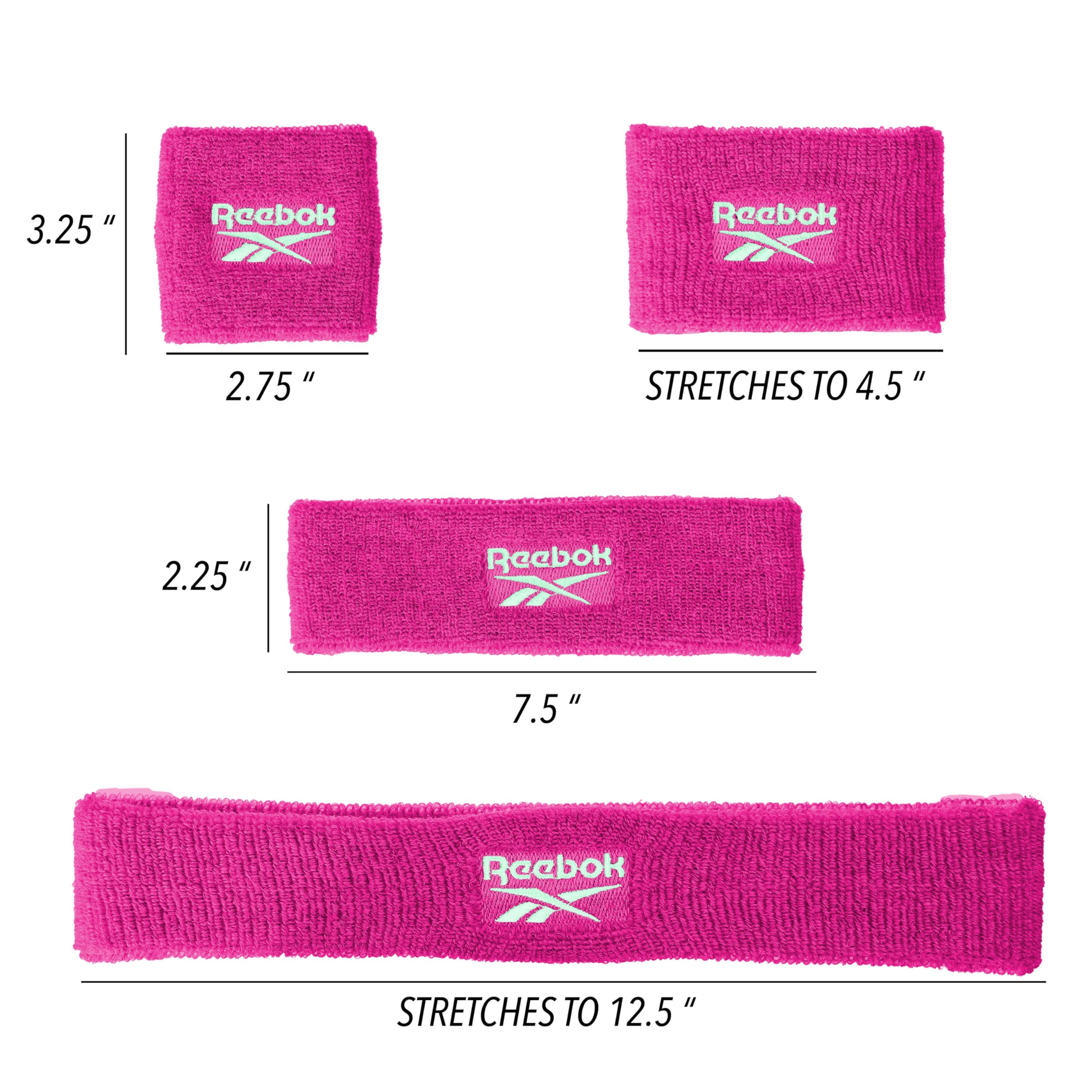 Reebok 3-częściowy zestaw sportowych opasek przeciwpotnych unisex – opaska treningowa 5,7 cm i opaski na nadgarstek 8,3 cm z technologią Stay Dry, tkanina odprowadzająca wilgoć, wysokiej jakości