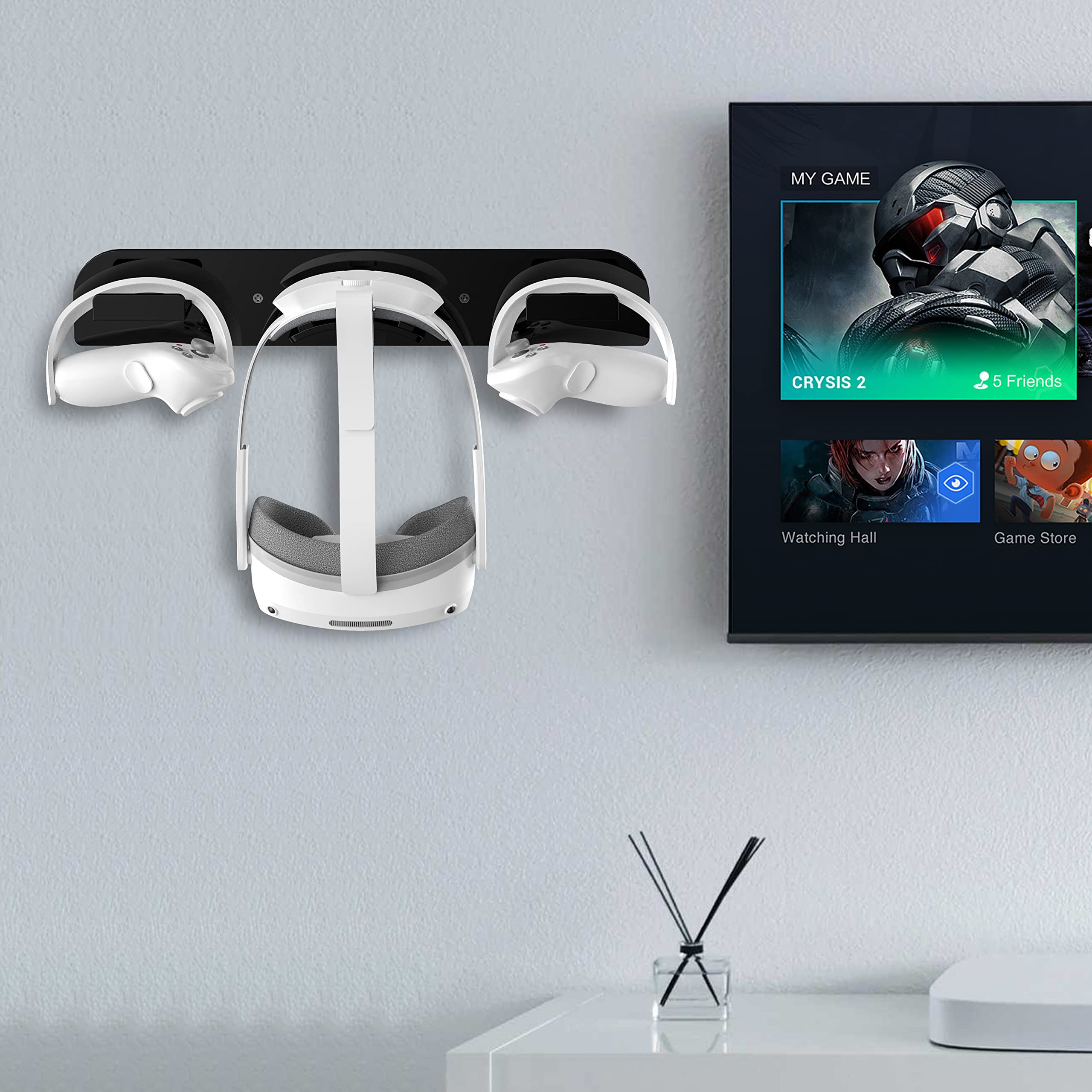 VR Stander para Meta Quest Pro / Pico 4 / Oculus Quest 2 vasos de almacenamiento de pared soporte de pared auriculares VR Gamepad Controller Travel(negro) V01