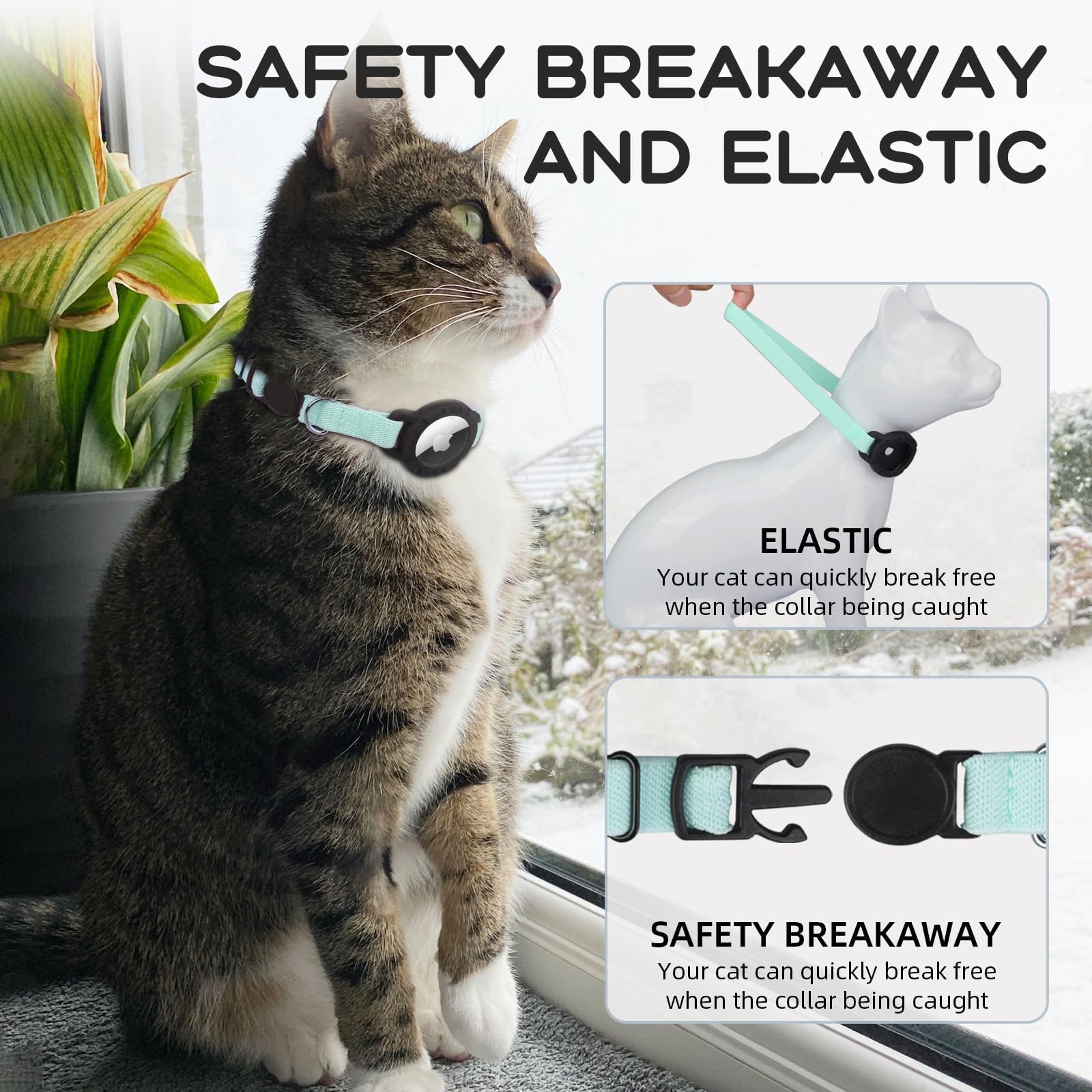 AirTag Cat Collar, Stretchy Kitten Collar with Apple Air Tag Holder and Bell - Image 2