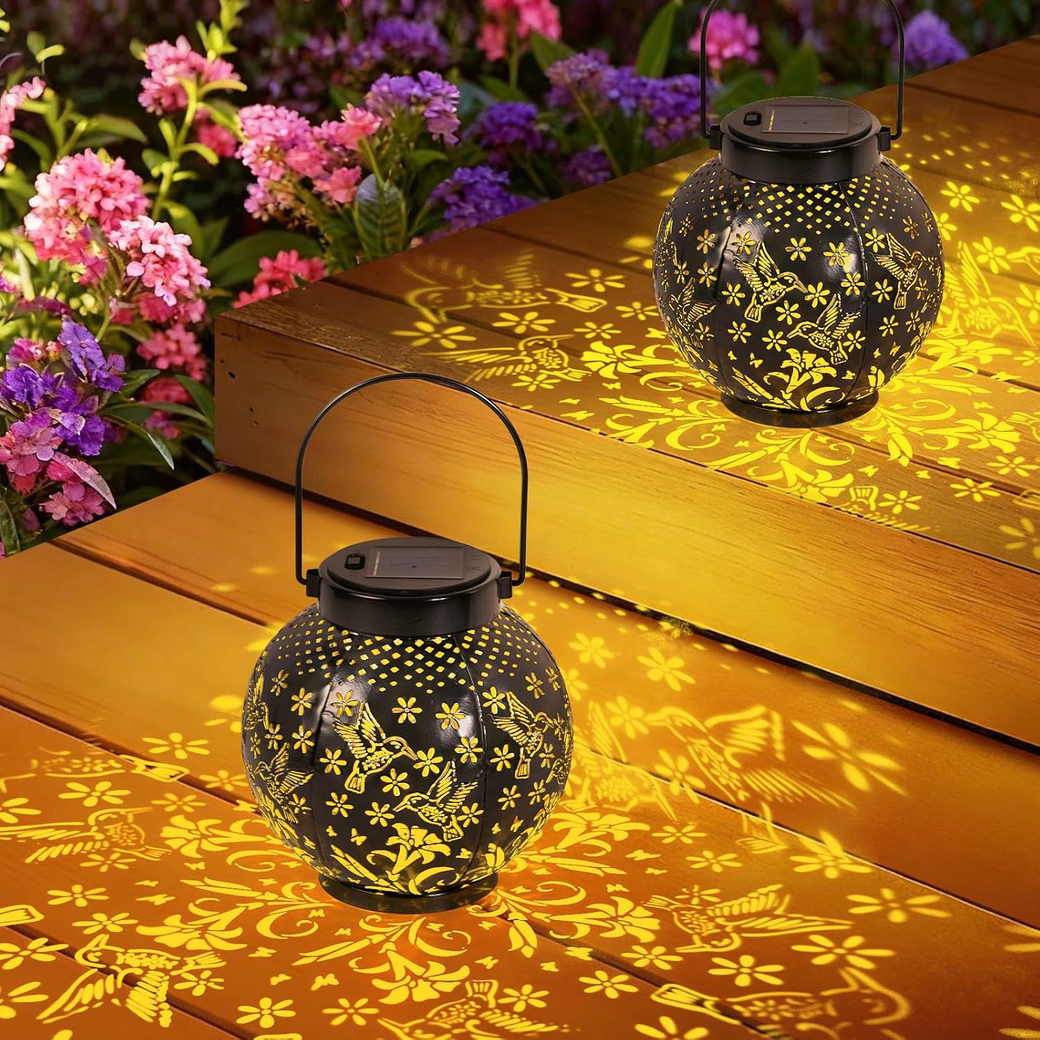 2 Pack Solar Lanterns Outdoor Waterproof Hummingbird Hanging Solar Lights for Outside Yard Decorations Outdoor Birthday Gifts for Women Mom Grandma Solar Lights Outdoor for Garden Patio Yard Lawn