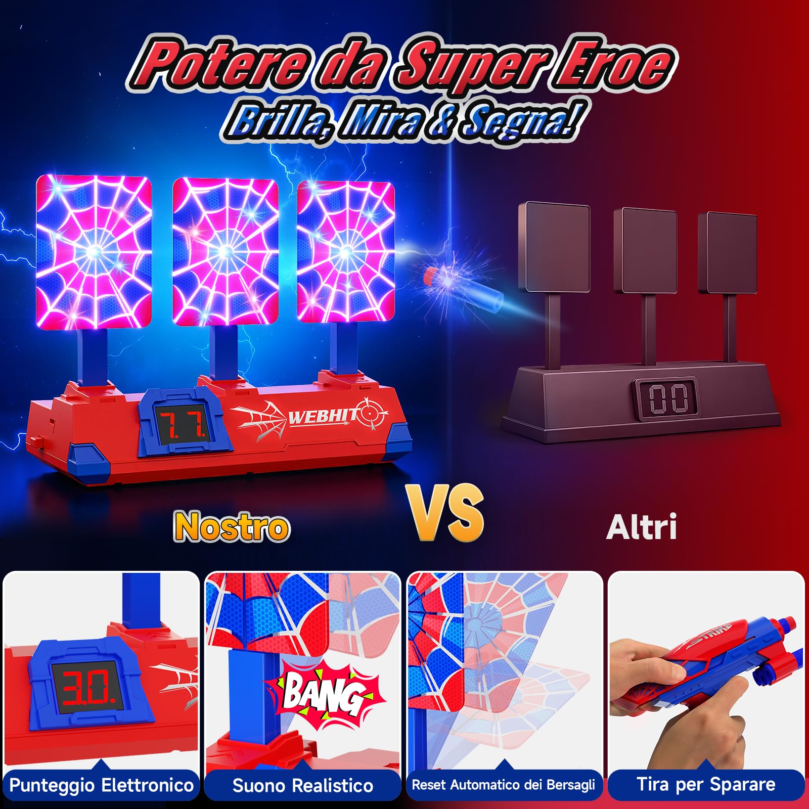 Tiro al Bersaglio Bambini Luminosi Elettrico Digitale con Pistola Giocattolo, Giochi Esterno Giardino Bambino 3-12 Anni Regalo Bambino Gioco Bimbo 4 5 6 7 8 9 10 Anni Maschio Regali Compleanno